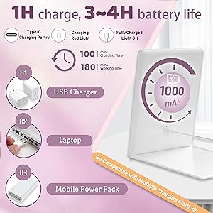 Haikopoon Travel Makeup Mirror with Lights, Rechargeable Portable Folding Compact Mirror, Lighted Makeup Mirror with 72 LEDs 3 Color Light Modes, Dimmable Touch Screen LED Vanity Mirror with Lights