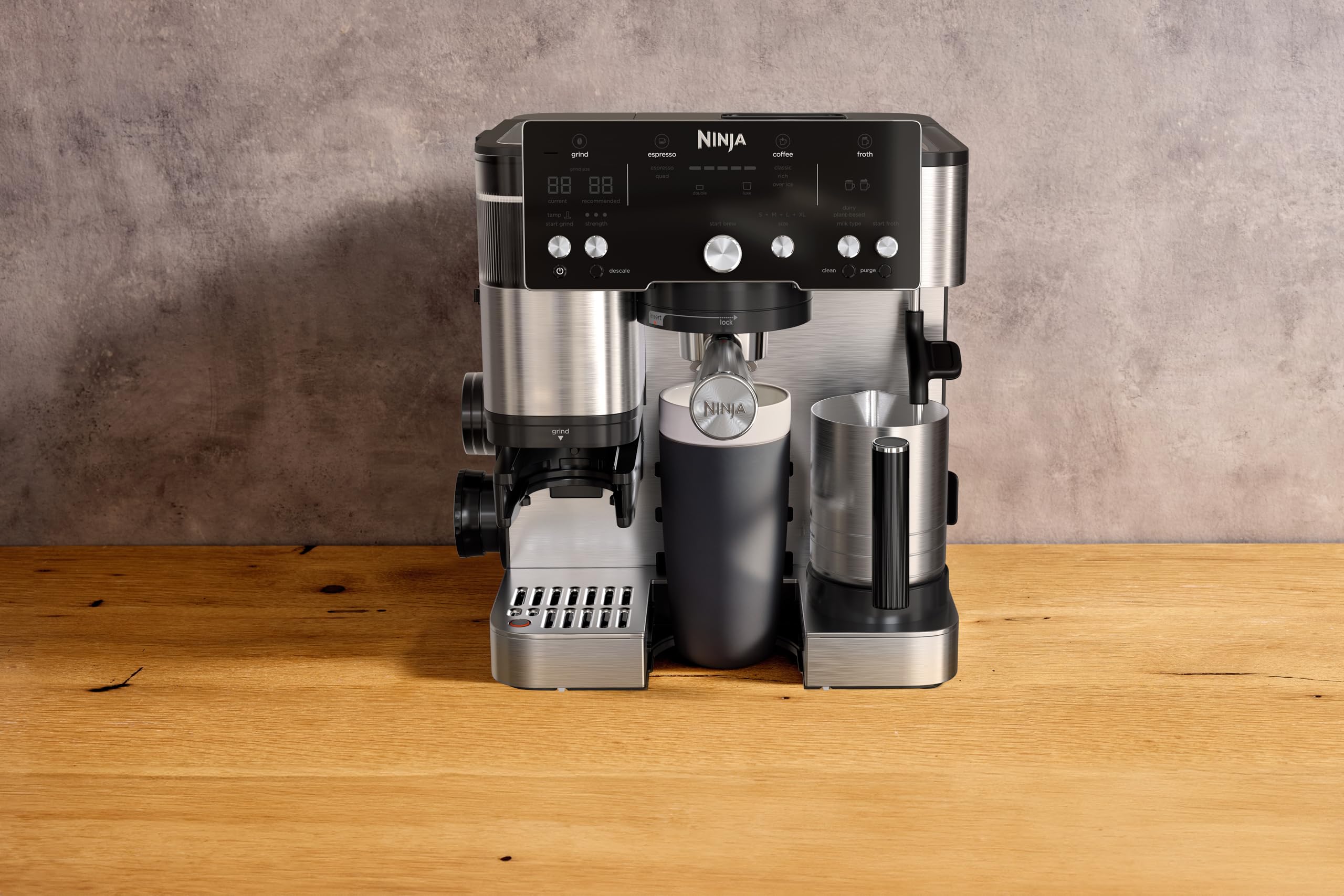 Ninja ES501EU Machine à café 2-en-1 Latte Cappuccino Espresso avec broyeur à grains et mousseur à lait intégrés argent