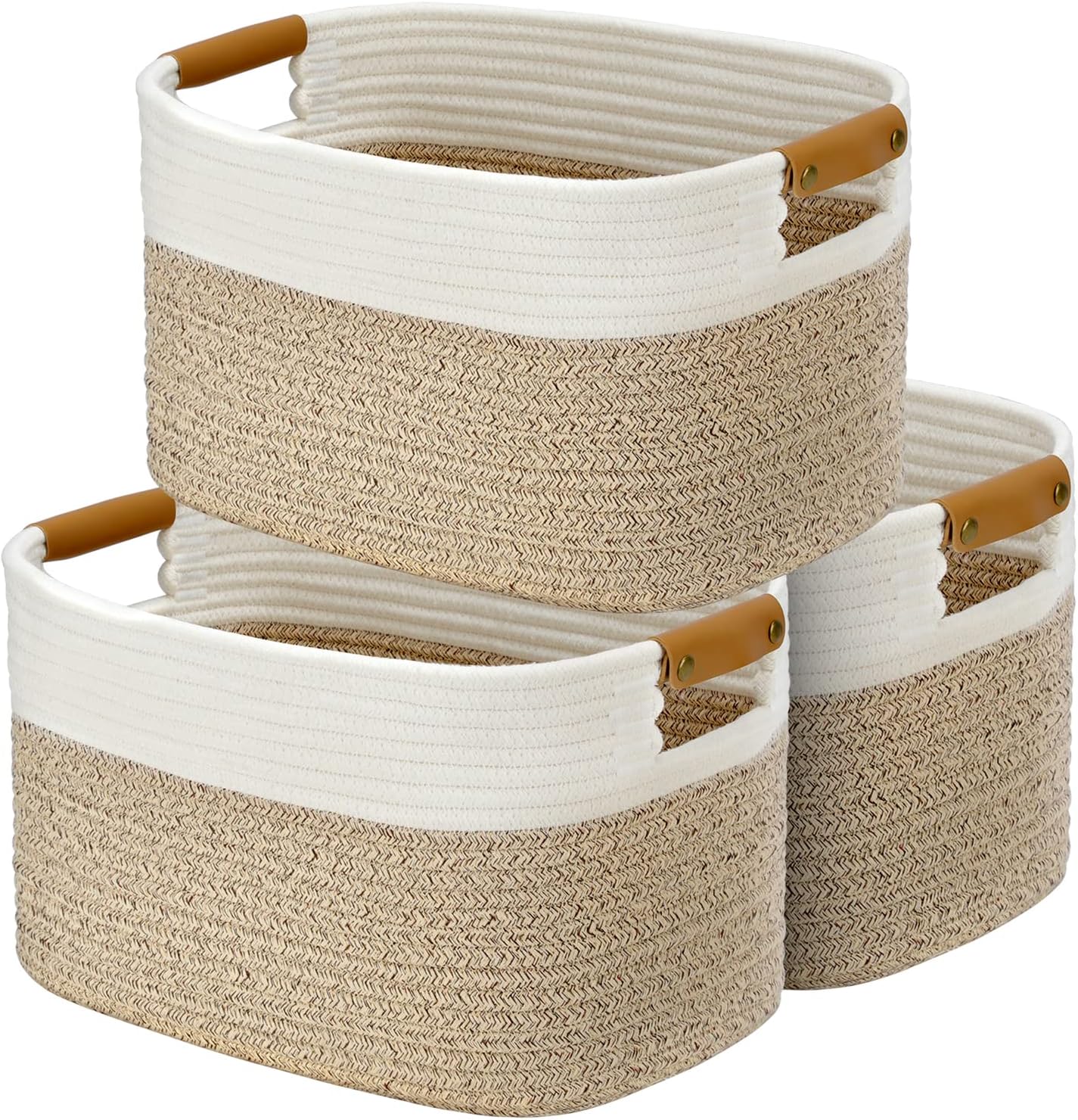 LOVSTORAGE Cotton Rope Basket for Storage, Set of 3 Storage Baskets for Organizing