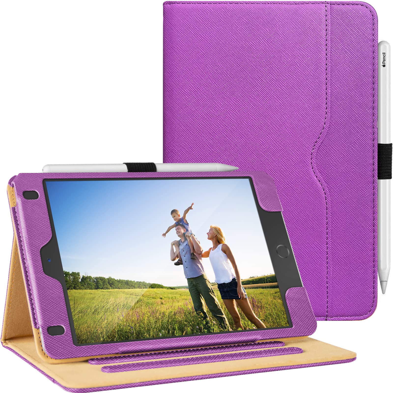AIWOXING Case for iPad mini 5 / mini 4 (2019/2015 Model, 5th/4th Gen), iPad 7.9 Inch Smart Tablet PU Leather Cover with Stand Apple Pencil Holder, Corner Protection, Auto Sleep/Wake, Purple