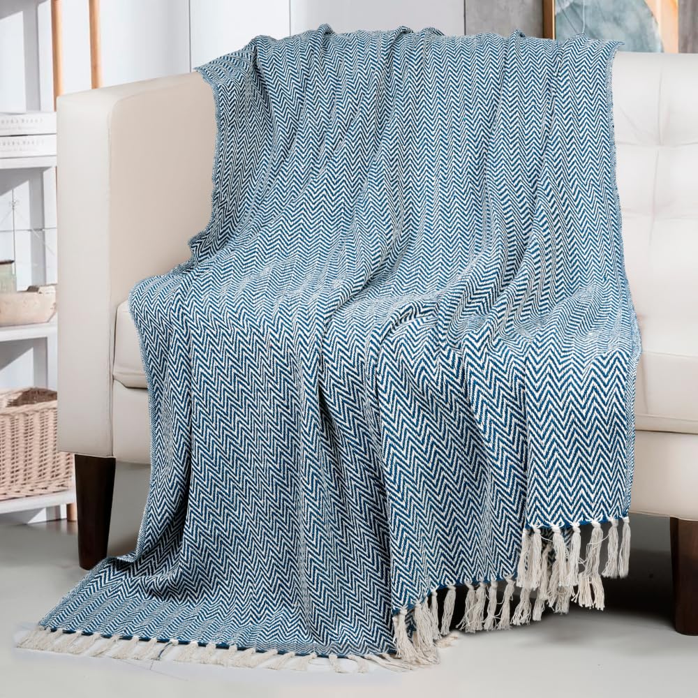 HOMADORN All Season Cotton Weaved Throw Blanket for Bed/Sofa 50x70 INCHES (Teal)-image-44