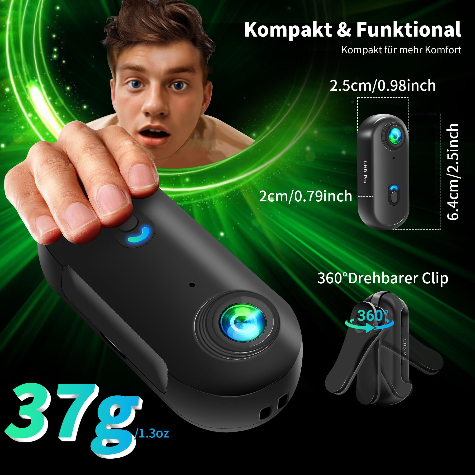 Action Cam 4K WiFi, Actionkamera mit App, Motorrad Helmkamera für Extremsport, Bodycam Körperkamera, Kamera Motorrad für Fahrrad & Multifunktions-Zubehör