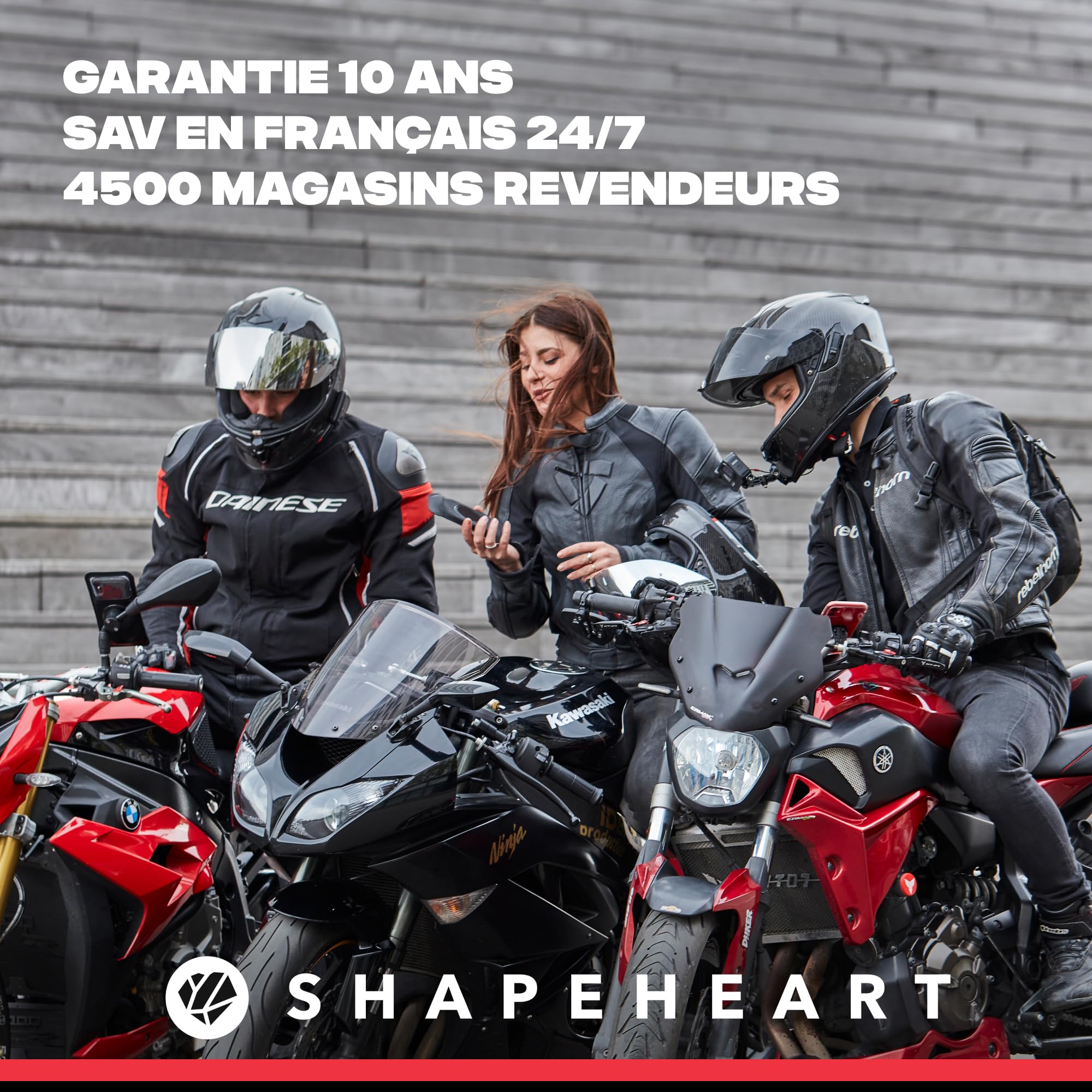 SHAPEHEART innovation française, Support téléphone moto magnétique Pro avec bras articulé et pochette imperméable détachable, absorbe les vibrations. Porte téléphone pour guidon moto, scooter