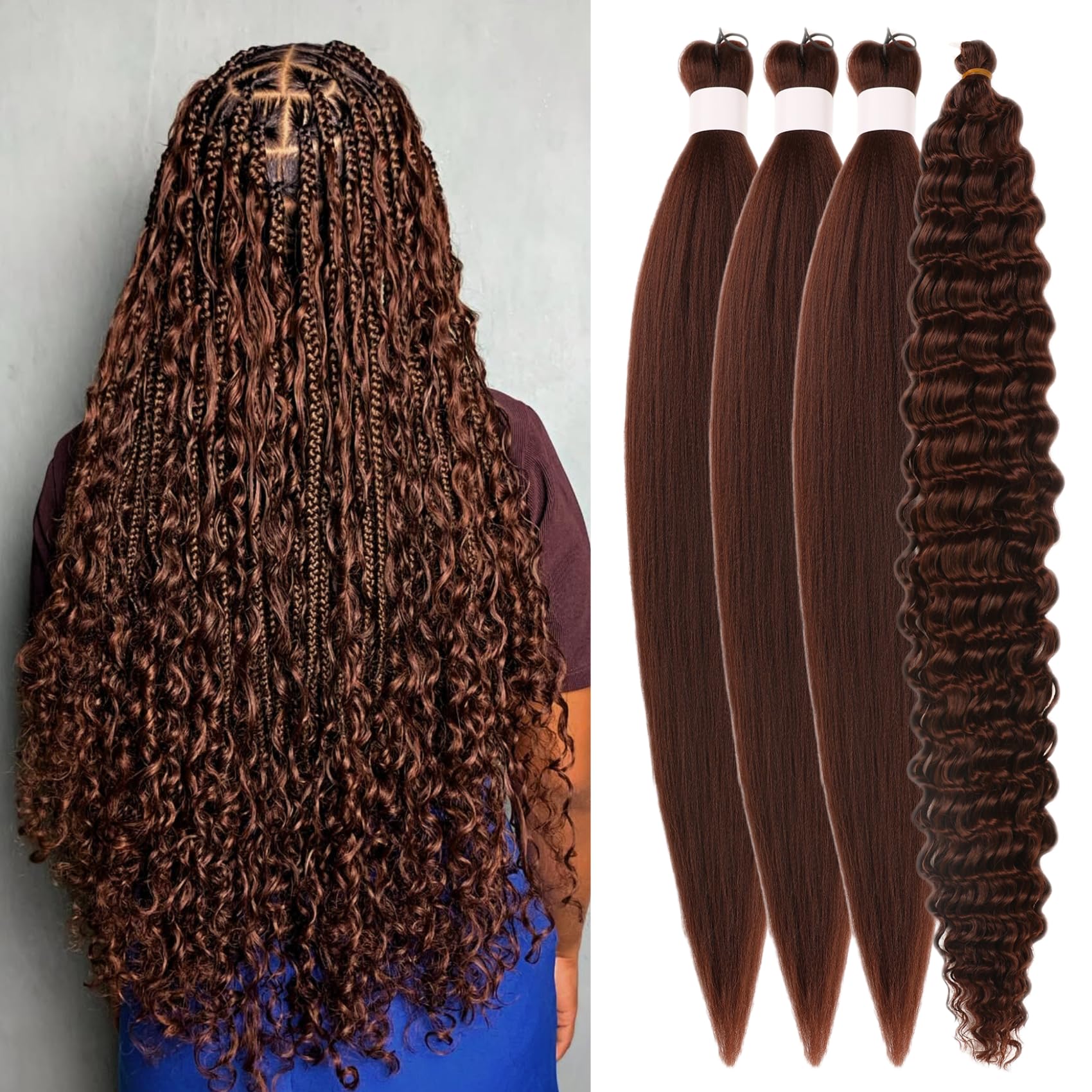 Brown Braiding Hair Pre Stretched for Boho Braids 26 InchDeep Wave Boho Braiding Hair Prestretchehed Yaki Texture Hypoallergenic Ez Braid Knotless Box