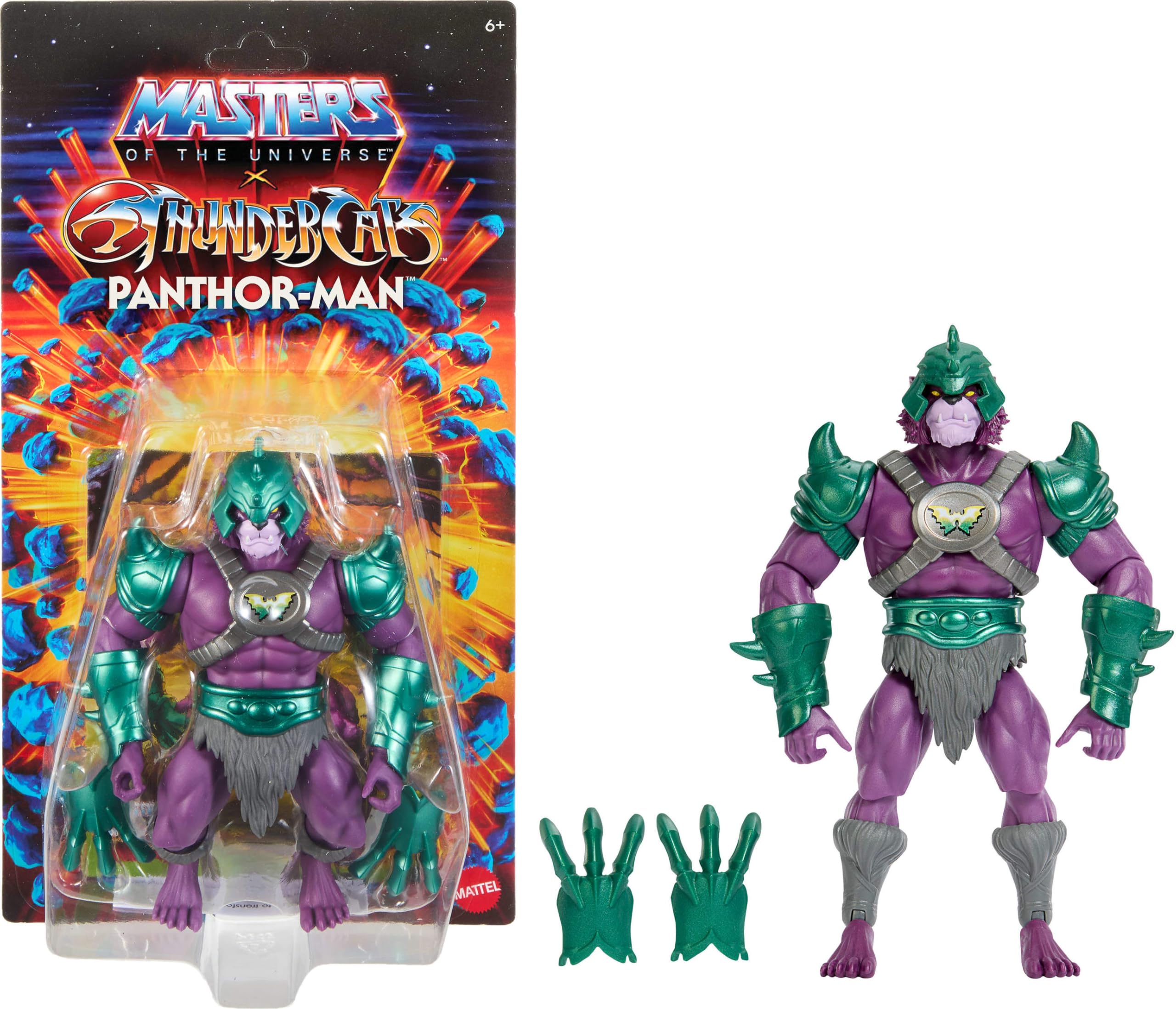 Origins & Thundercats Action Figure, Panthor Man Toy, 1980s TV Crossover, 5.5 Inch Posable with Battle Claws, Collector Card