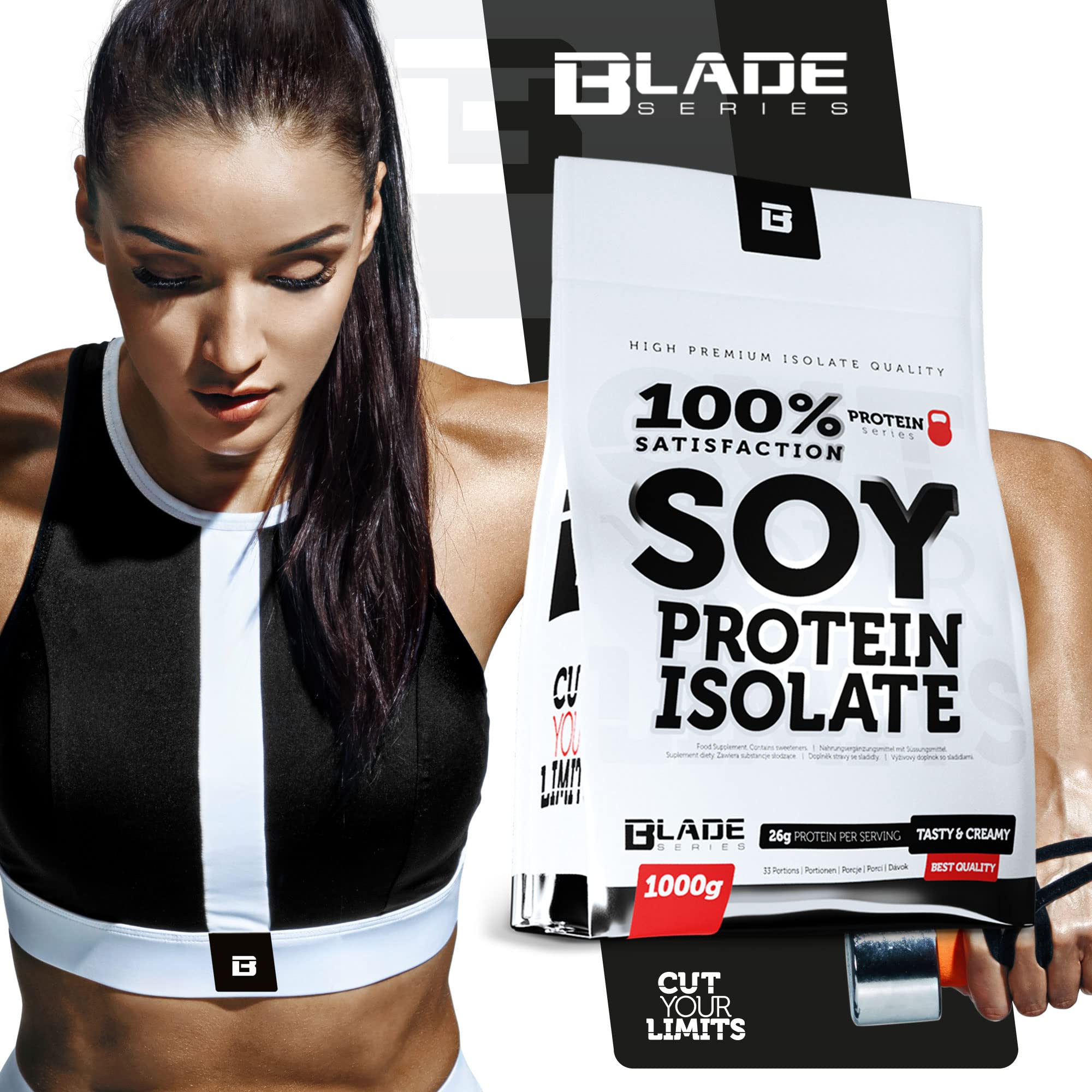 Soja Protein Isolat 1000g Vanille - Veganes Proteinpulver High Protein - Eiweiss Pulver fuer Muskelaufbau & Diaet - Protein Shake pflanzlich - Blade Series