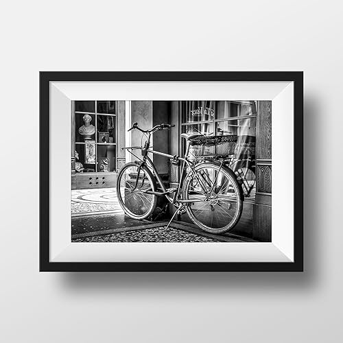 Impresión fotográfica de París - Galería Vivienne fotografía de bicicleta en blanco y negro cuadro escena callejera póster arte de pared