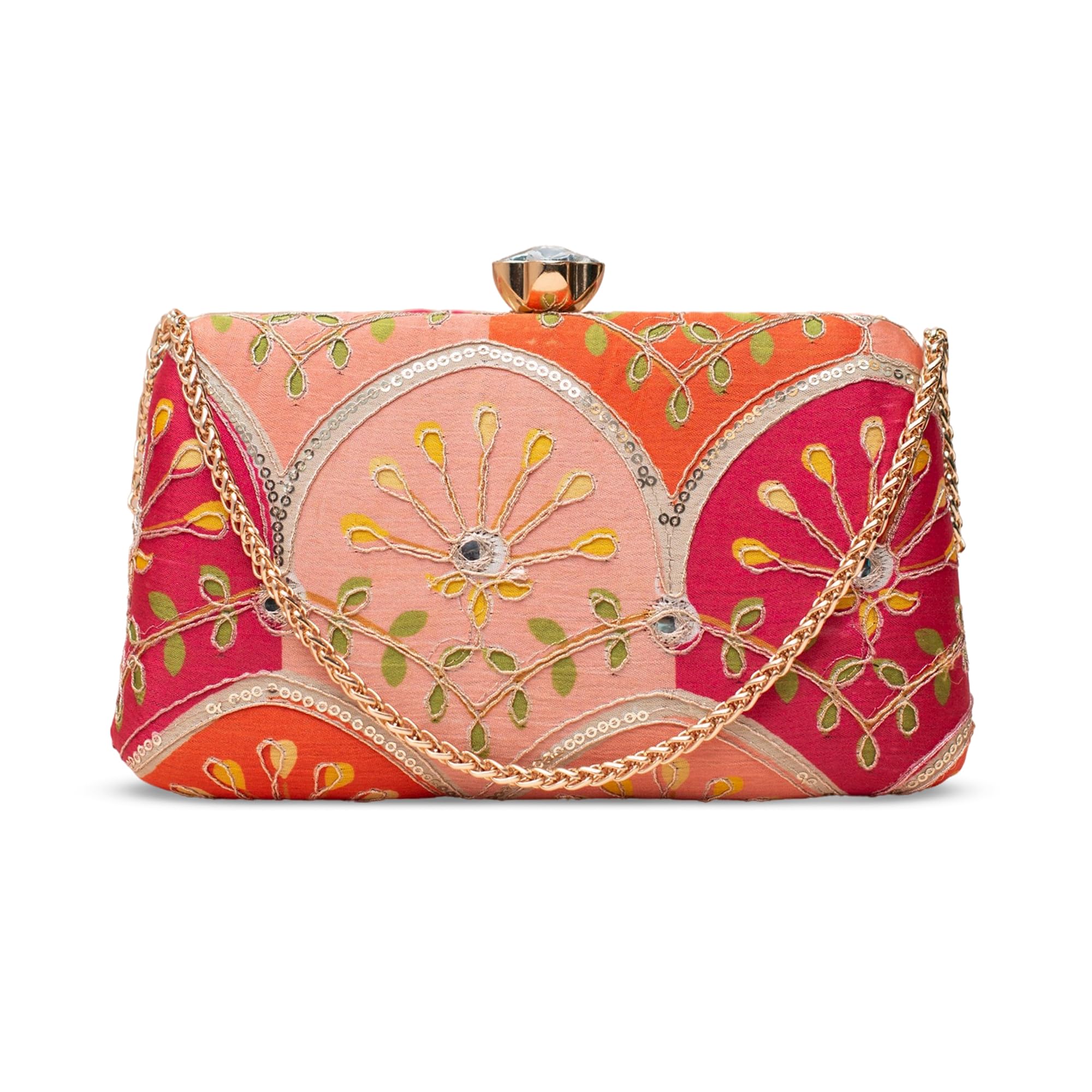 artklim Royal Embroidery Sequine Floral Clutch Bag for Women with Detachable Strap-picture-22