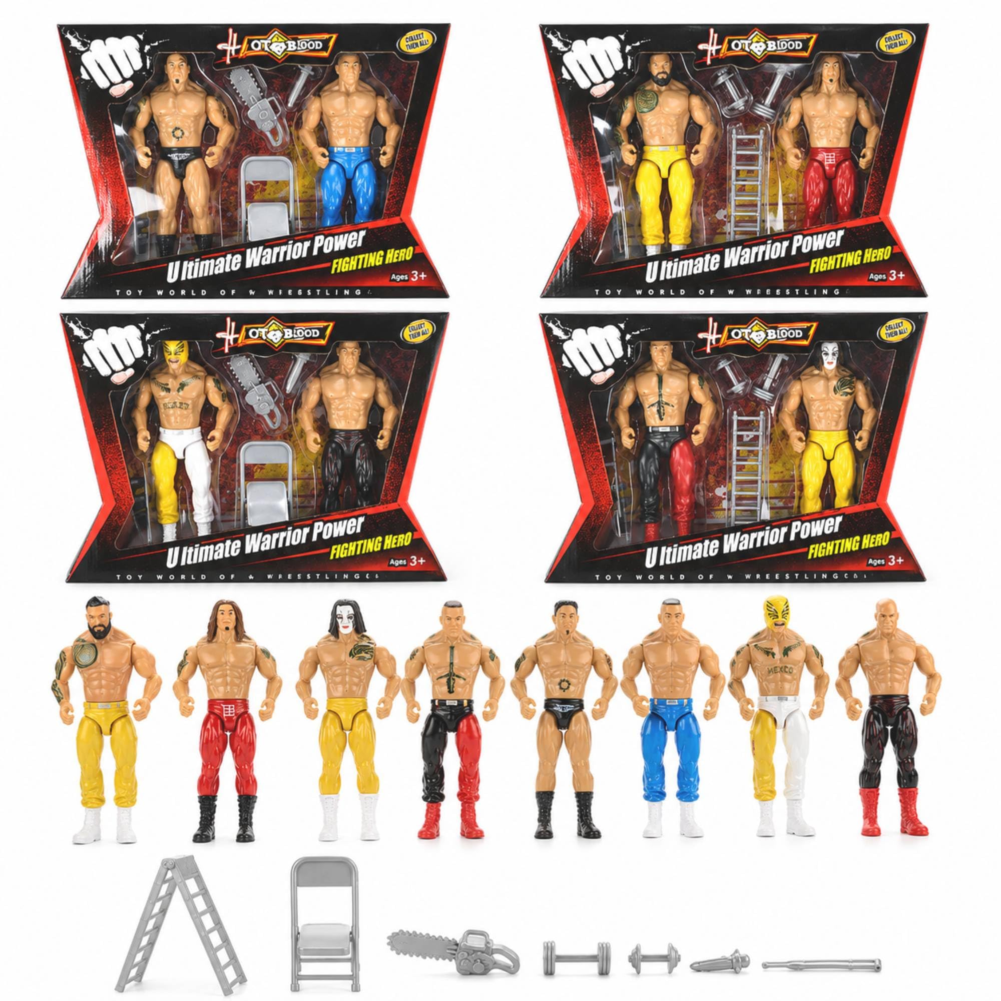 SHAKTISM Wrestling Action Figure Set for Kids, 2 Wrestlers with Ladder, Chair & Accessories, Fighting Hero Toy Playset, PVC Action Figures for Boys & Girls 3+ Years Random Design 2Pc - 1Box