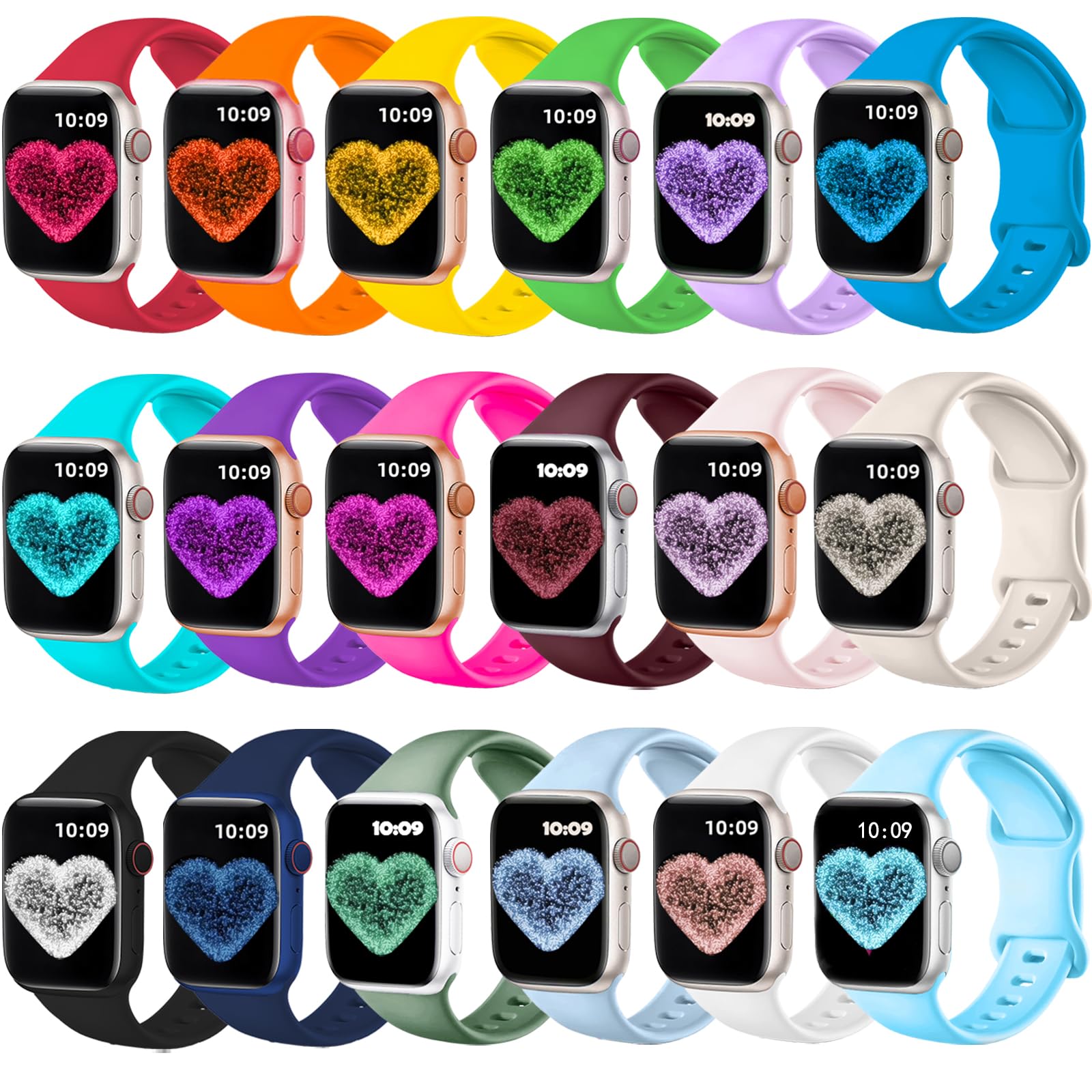 Photo 1 of 18Pack Sport Bands Compatible for Apple Watch Band 49mm 46mm 45mm 44mm 42mm 41mm 40mm 38mm Women Men, Soft Silicone Sport Band Strap for iWatch Bands Series 11 10 9 8 7 6 5 4 3 SE Ultra