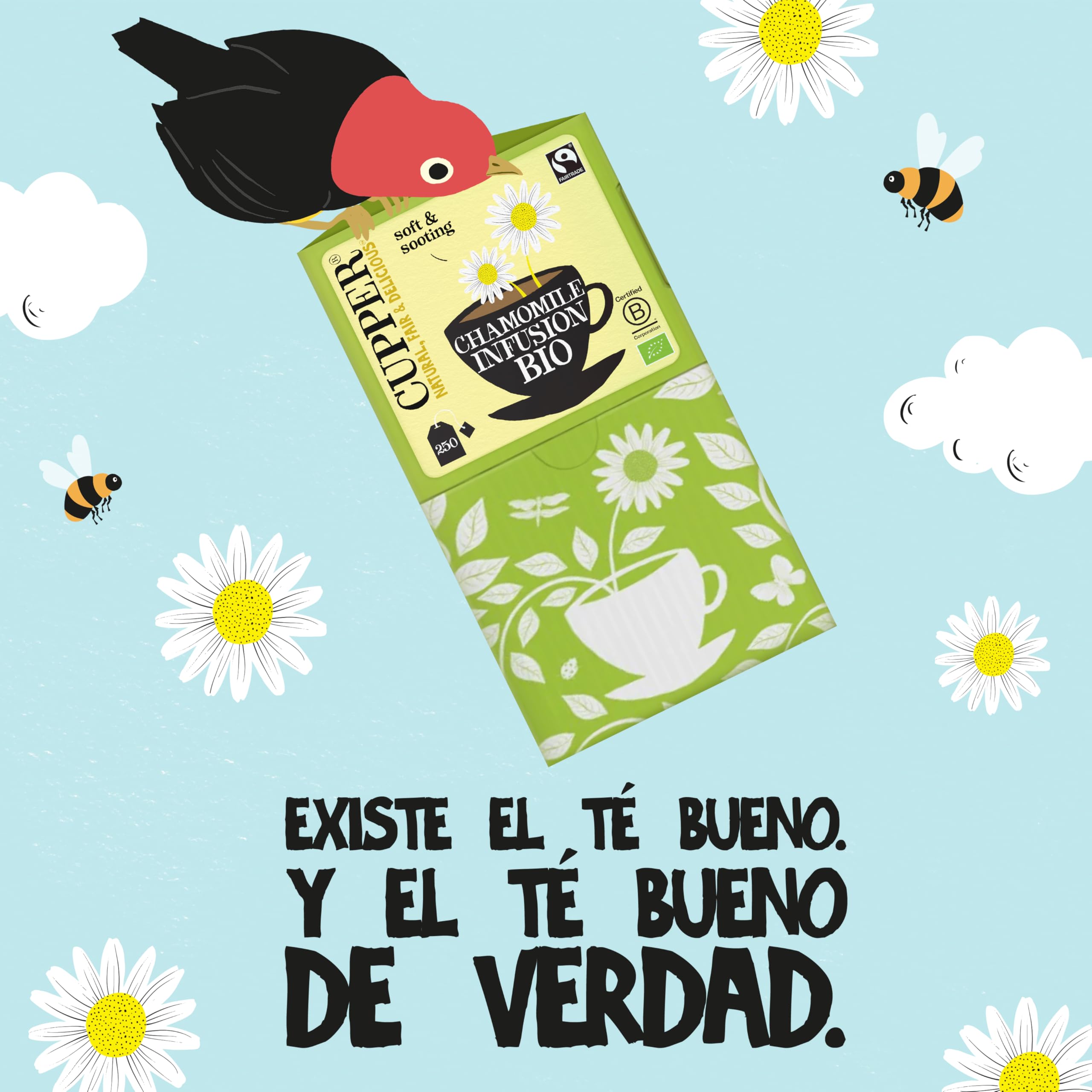 Cupper - Pack de 250 Bolsitas de Infusiones Ecológicas de Manzanilla - Apto para Consumo Vegano - No Contiene Huevo ni Teína - Propiedades Refrescantes y Digestivas