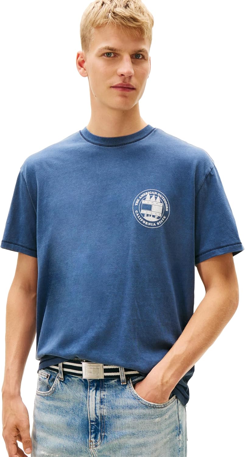 Tommy Jeans Men's Short Sleeve Cotton Graphic T-Shirts with Printed Archival Graphic