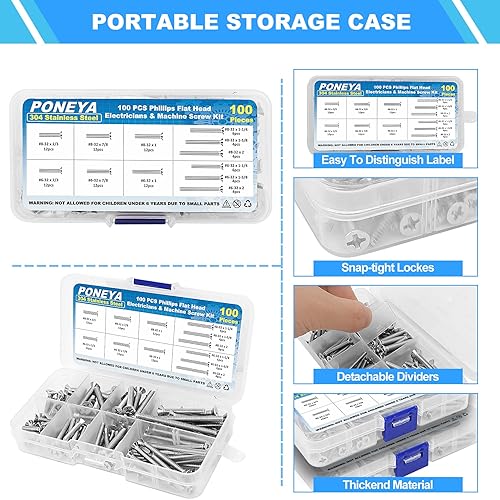 Miniatura 5 de Tornillos de máquina, 100 tornillos Phillips de cabeza plana para electricistas, #6-32#8-32, tornillos de salida de acero inoxidable 304 extra
