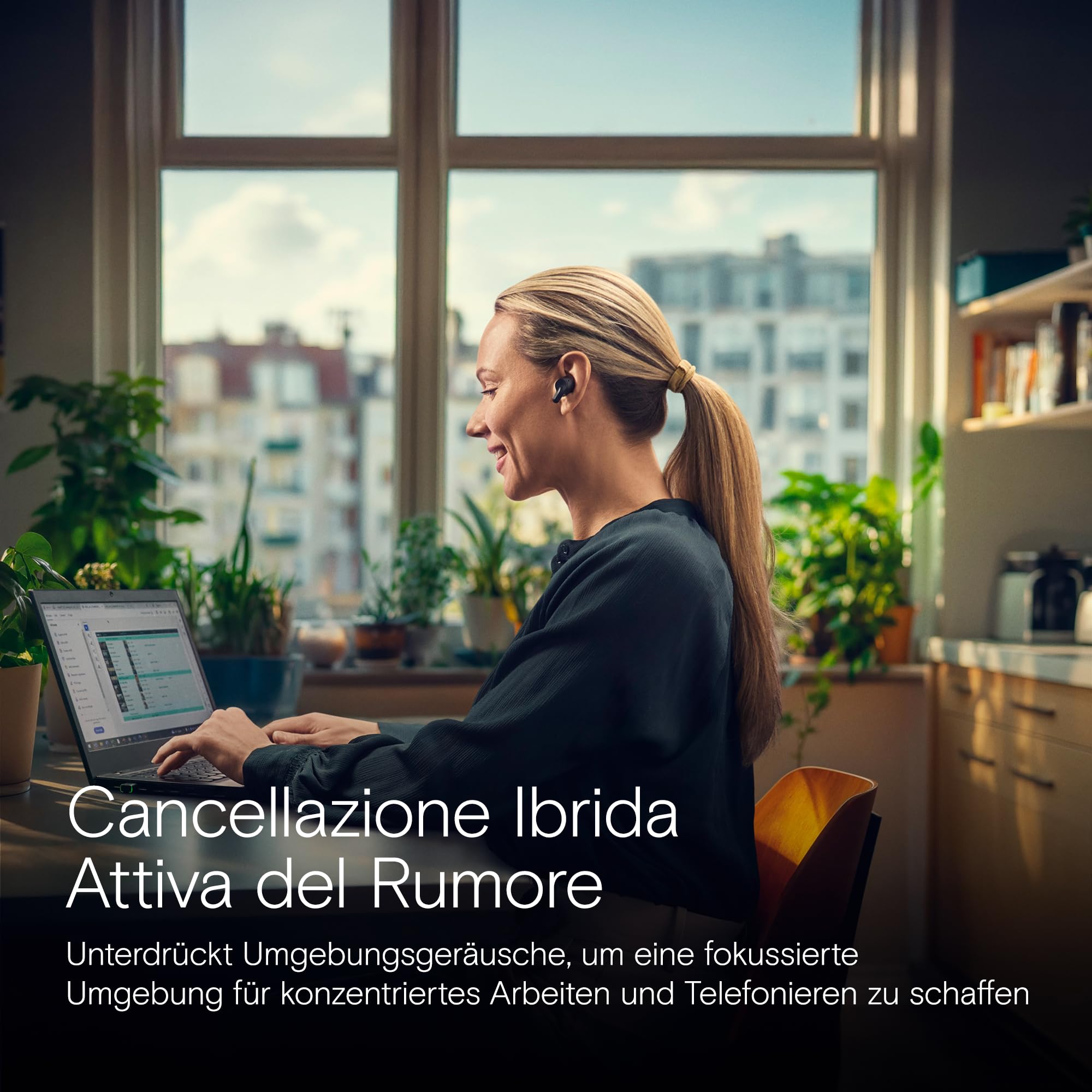 EPOS ADAPT E1 Auricolari Wireless Nero – ANC Ibrido, Bluetooth Multi-Point, Certificati Microsoft Teams & For iPhone – 50H Batteria, Ricarica Wireless, Dongle USB-C, IPX5 Impermeabile