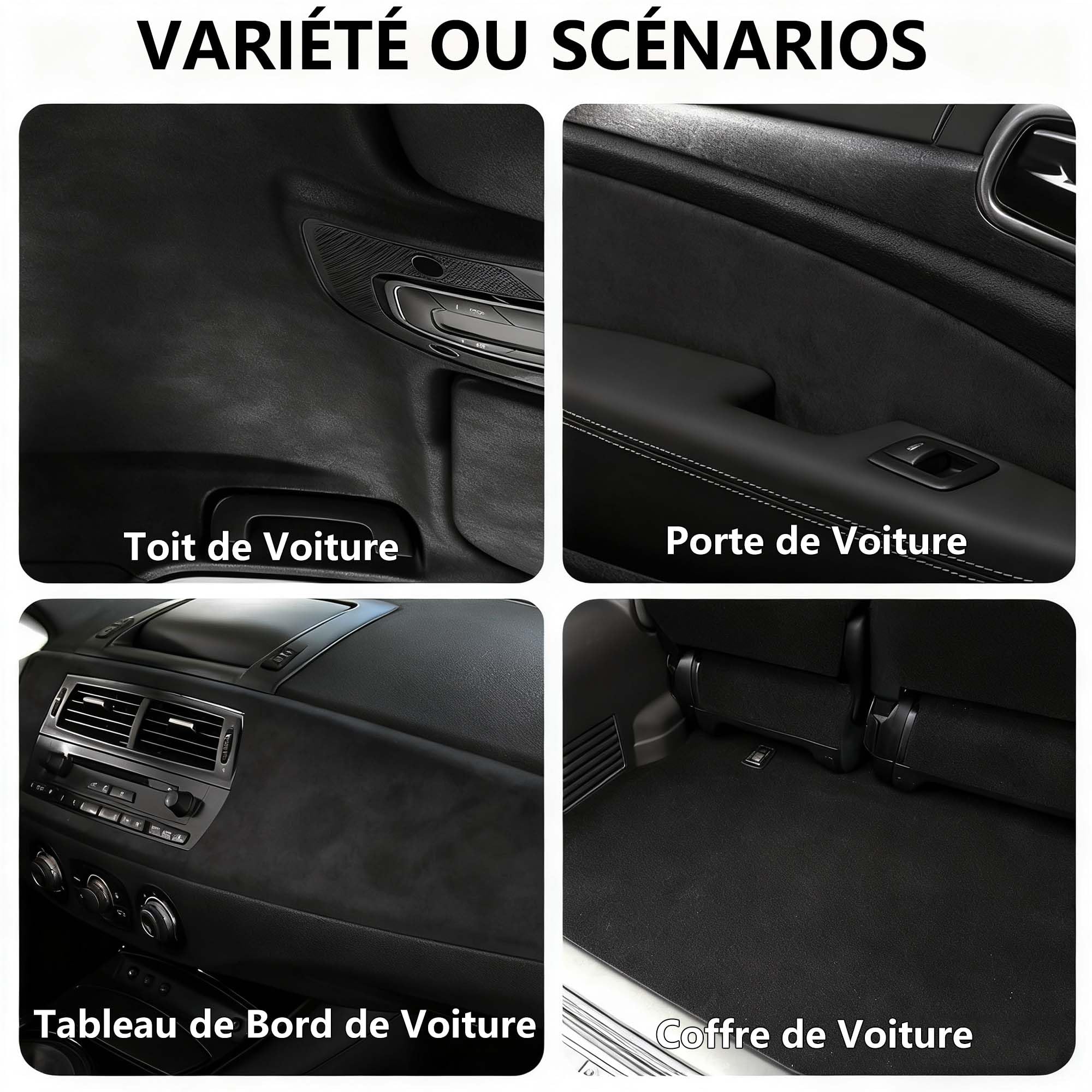 uyoyous Tissu Ciel de Toit Voiture, Rrevêtement Intérieur avec Doublure | en Mousse de 4 mm, Tissu en Daim Noir 150 x 250 cm Tapisser Toit et Porte de Réparation pour Voiture Caravane Bateau