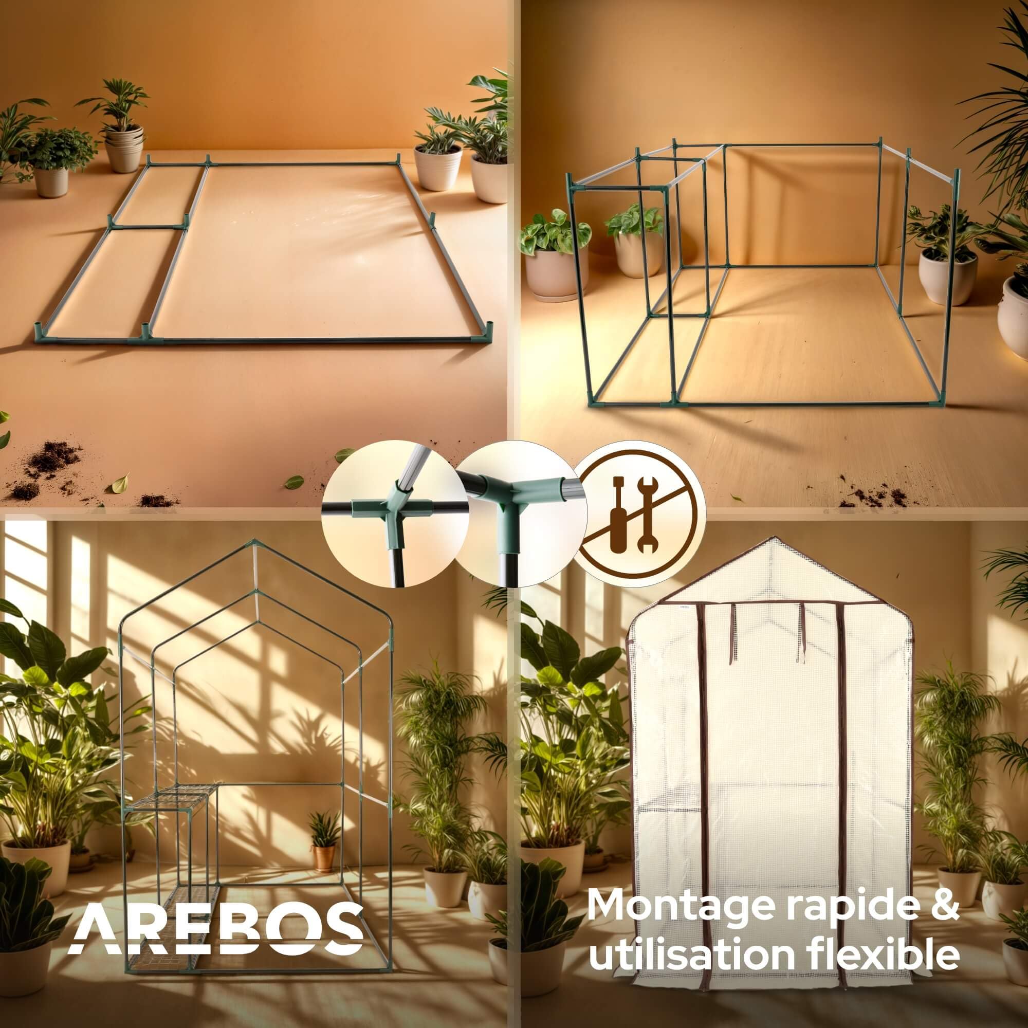 Arebos Serre en Film Premium 2 Niveaux 120 x 186 x 190 cm | Serre de Jardin Stable avec Étagères & Fenêtre d’Aération | Gain de Place | Structure Robuste pour Culture de Plantes