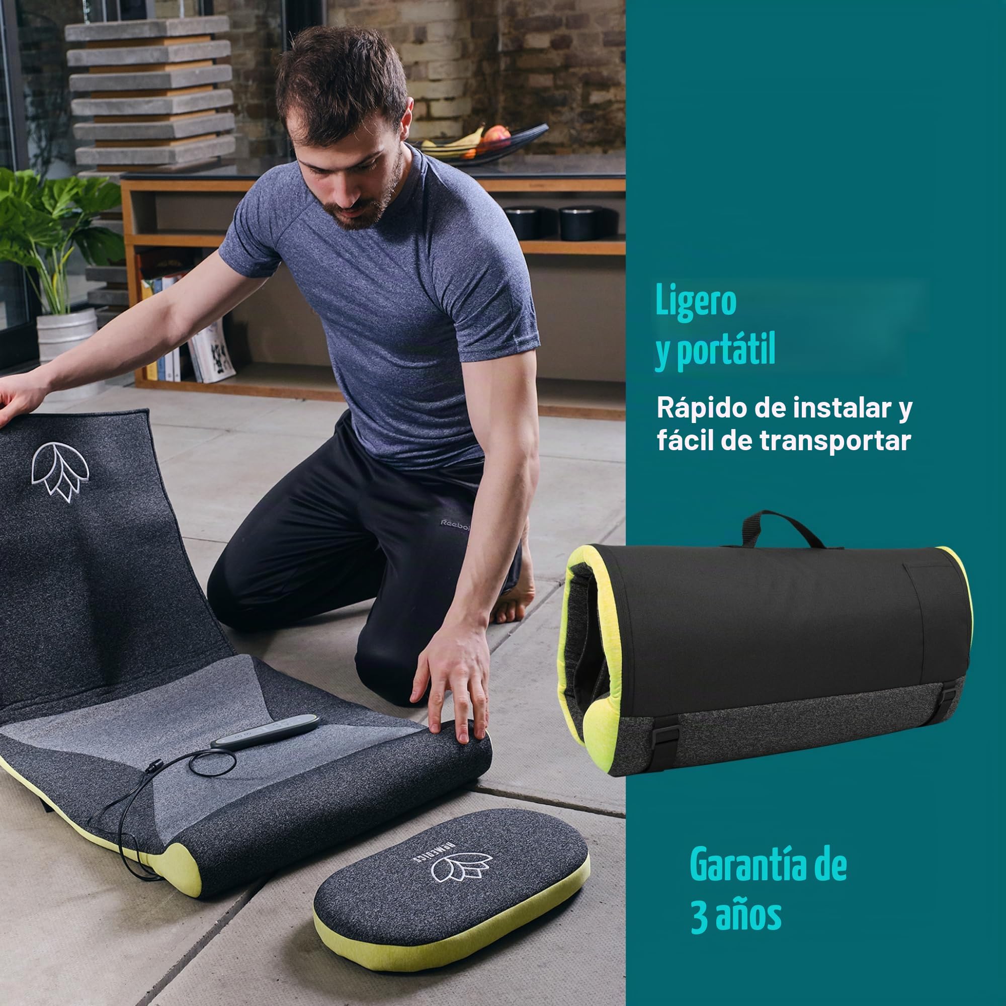 HoMedics Stretch XS Colchoneta Masajeadora para Espalda, Hombro y Cadera – Esterilla Plegable para Estiramiento con Cámaras de Aire Inspirada en el Yoga, Control Remoto e Intensidad Regulable – Gris