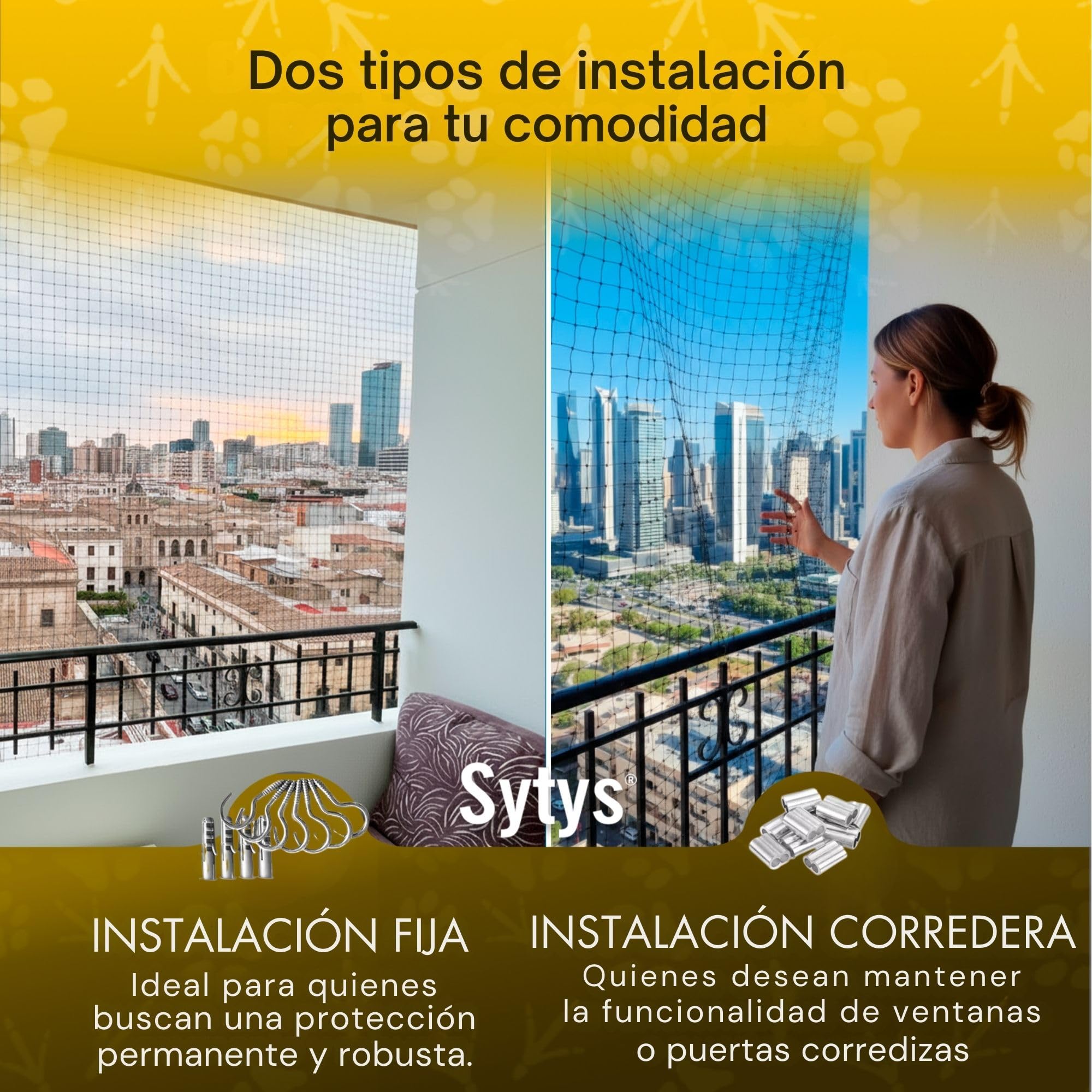 Red para Gatos Terraza Reforzada con Acero de 6 x 3 m SIN Taladro + Kit de Instalación Incluido + 4 Juguetes Interactivos de Regalo | Fija o CORREDERA | Redes para Gatos para Balcon y Ventanas