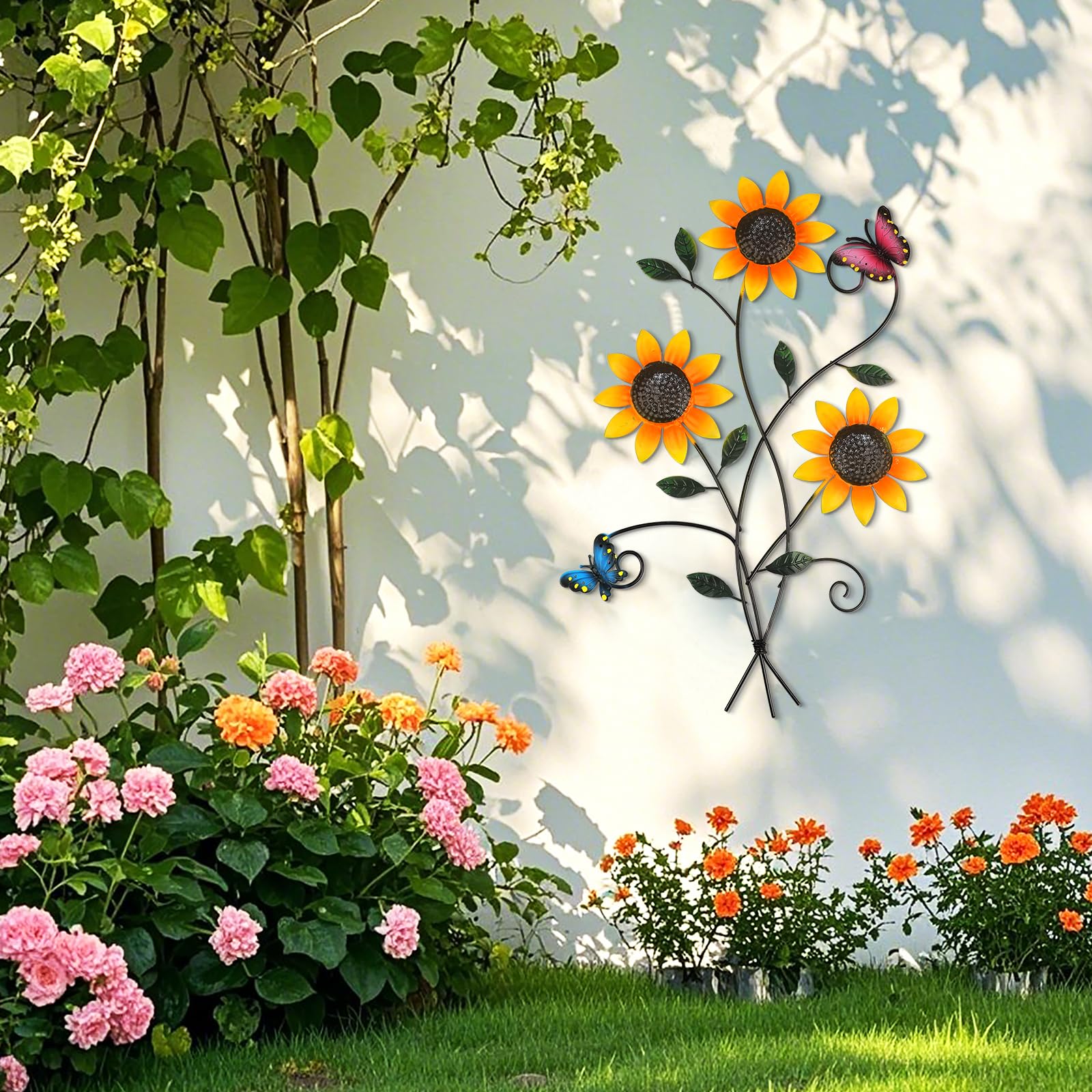 Cabilock Girasole Ornamento in Metallo Decorazione Giardino Paletto Fiori Da Patio Cortile e Prato Design Semplice e Struttura Robusta