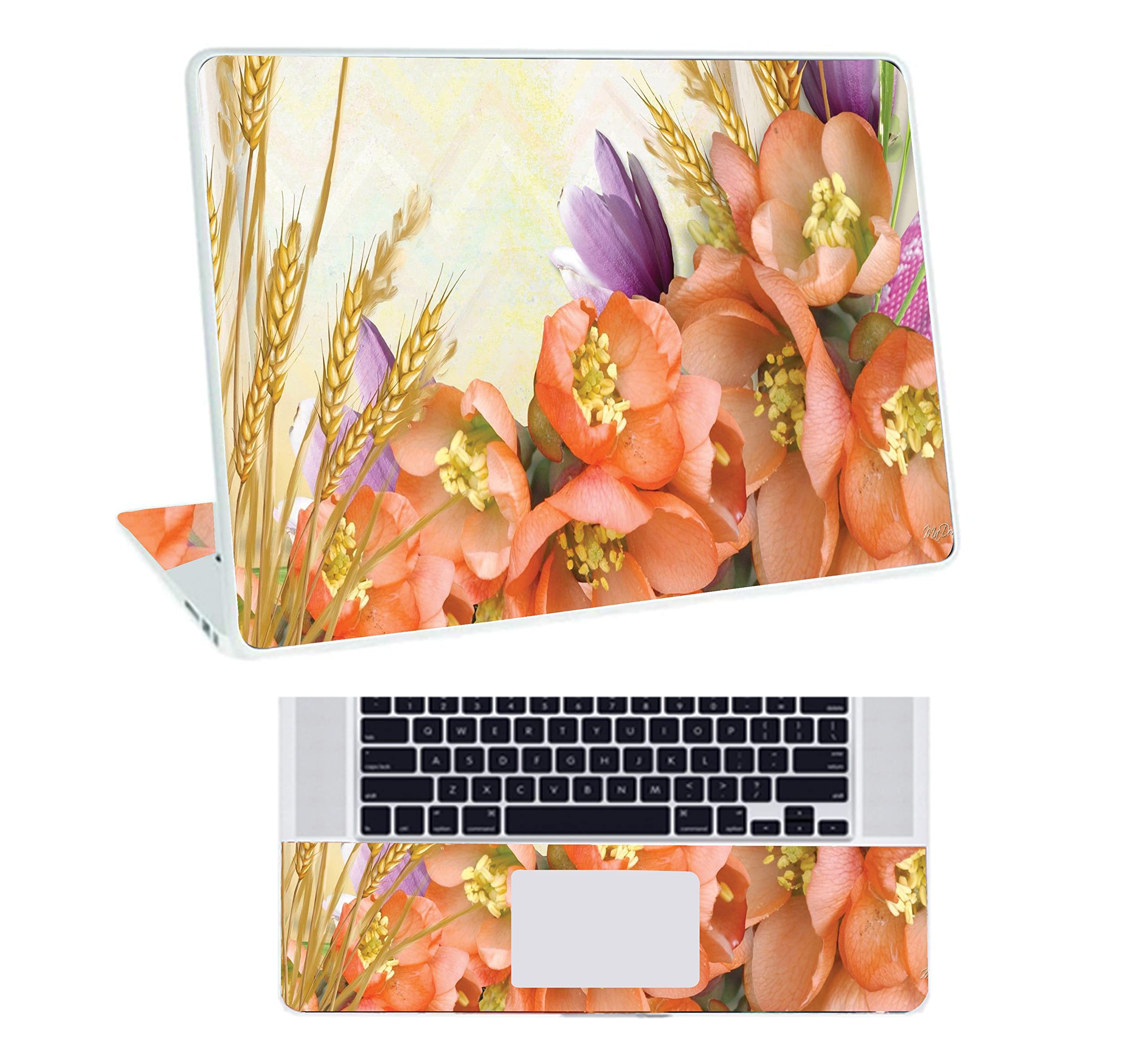 Inkykart Floral D30 Top+Wrist Pad Vinyl Laptop Skin/Sticker/Cover for 15 to 15.6 Inches Laptops Laminated-Removable-HD Quality Compatible for Hp-Dell-Sony-Lenovo-Asus etc.(15x10 Inches)