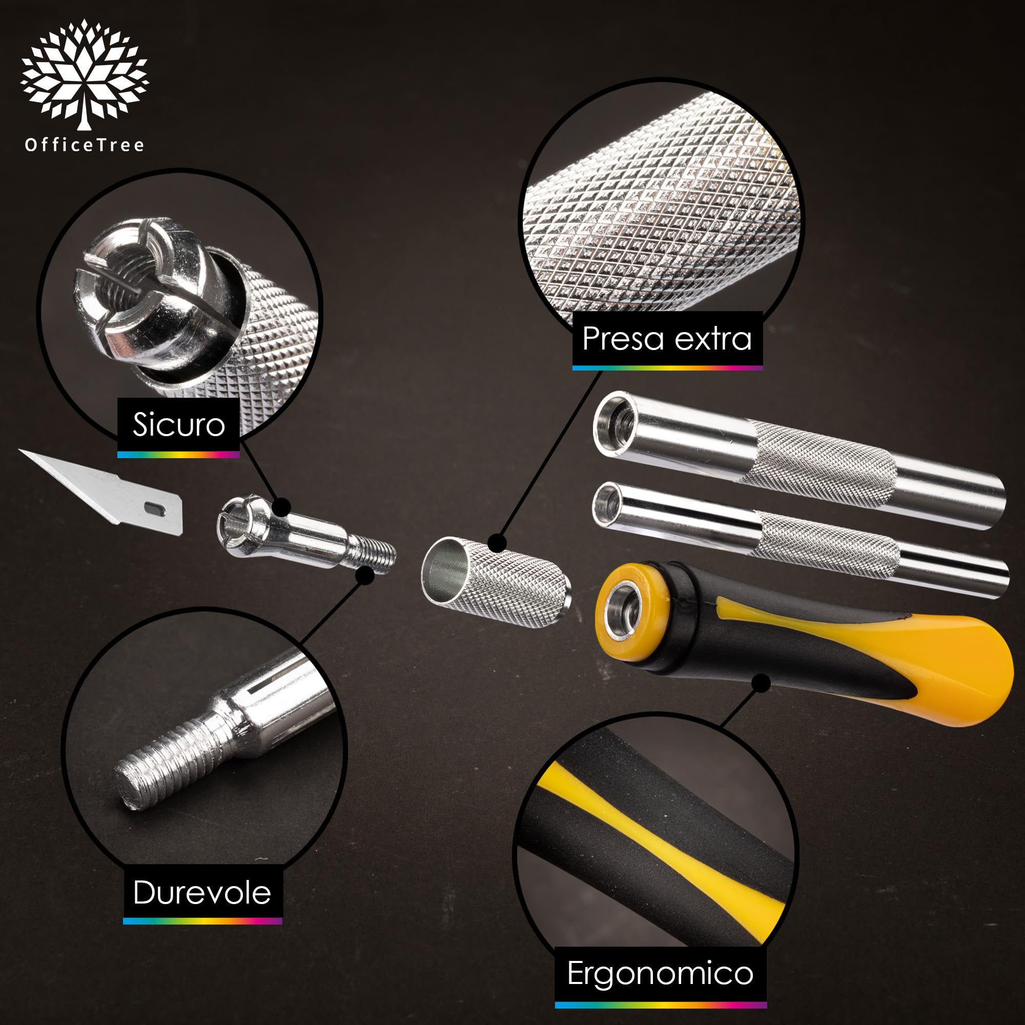 OfficeTree Bisturi Modellismo 16 Pezzi Cutter di Precisione con 3 Bisturi e 13 Lame Taglierino per Carta
