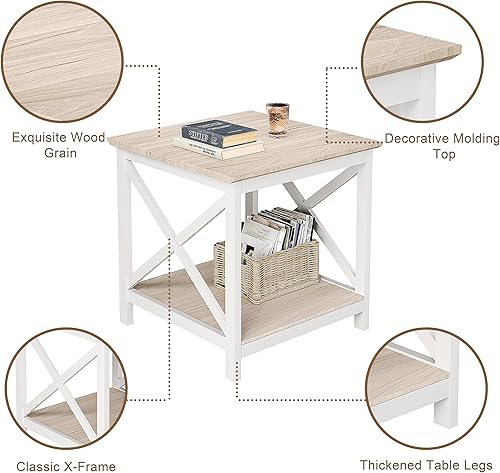 Miniatura 4 de ChooChoo Mesa auxiliar, mesa auxiliar de 24 pulgadas con estante de almacenamiento de 2 niveles, mesa auxiliar para sala de estar, mesita de noche