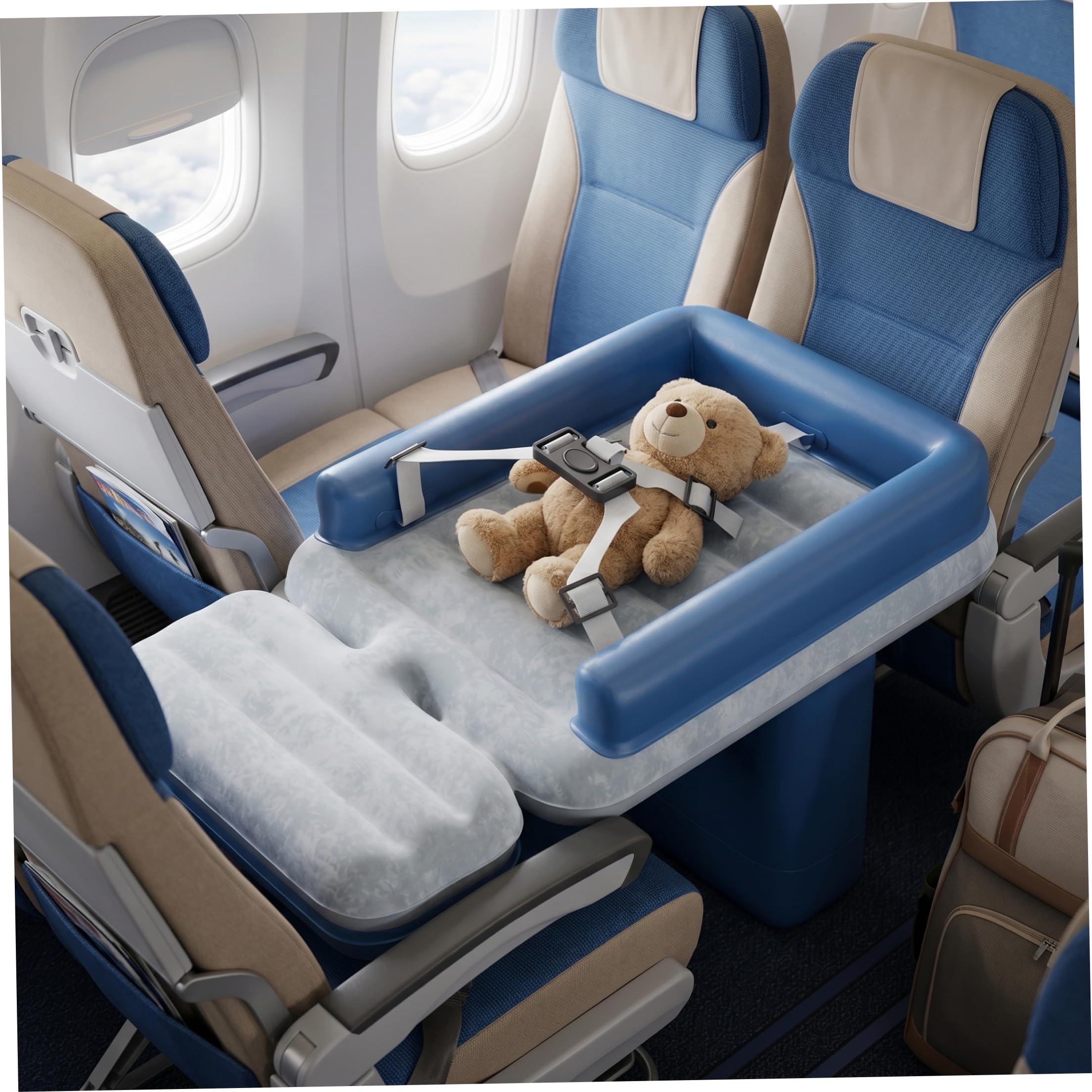 Flugzeugbett für Kleinkinder, Kleinkind-Flugzeugbett – aufblasbares Reisebett mit Handpumpe, verstellbare Größe für Flugzeug, Zug, Auto