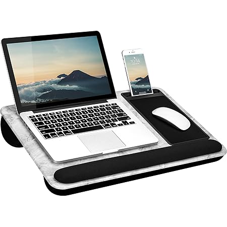 LAPGEAR Home Office Pro Lap Desk with Wrist Rest, Mouse Pad, and Phone Holder - White Marble - Fits up to 15.6 Inch Laptops - Style No. 91591
