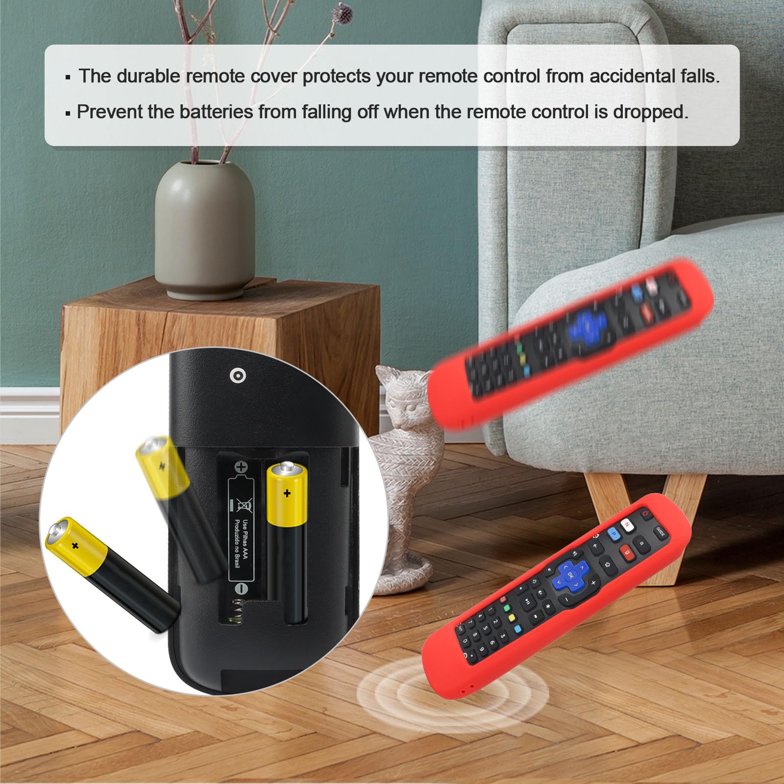 Custodia In Silicone Rosso Per Telecomando Hisense Roku EN3A38 E TCL Roku - Protezione Antiurto Con Cordino Antismarrimento - 2