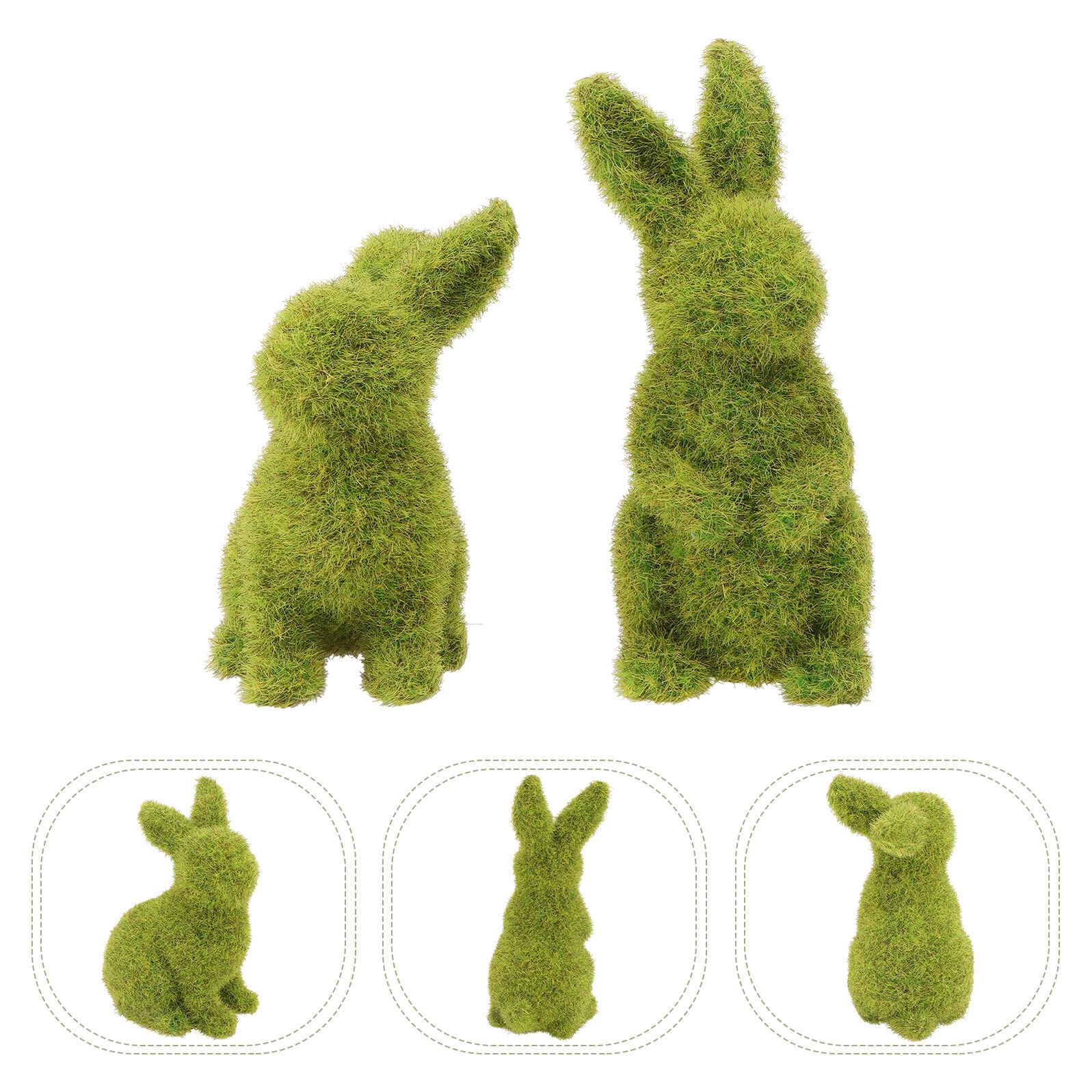 Housoutil 2 Piezas Adorno Conejo de Pascua Flockado Decoración Resina para Jardín y Hogar Figuras Sentado para Escenarios y Ventanas