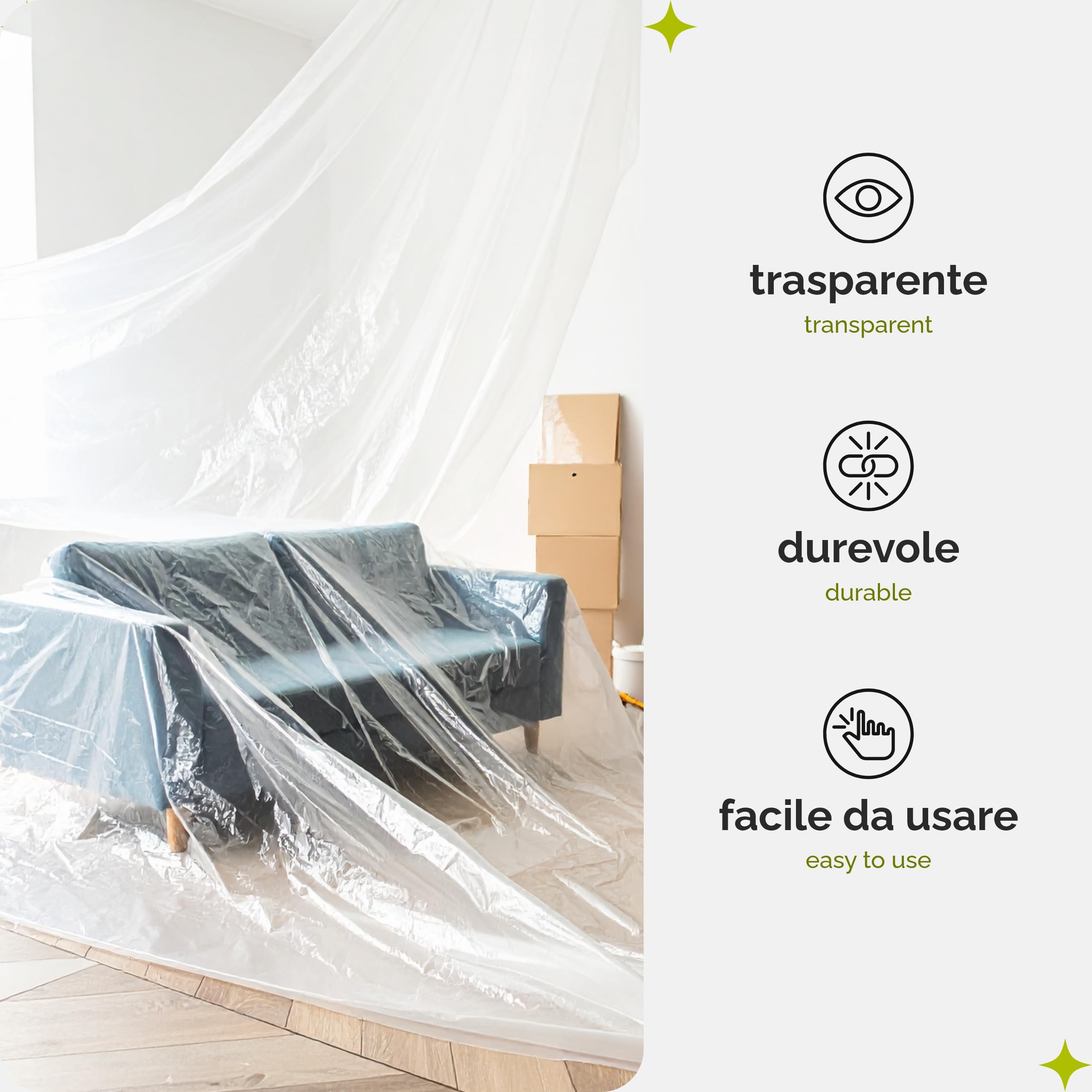 Garronda Telo per Imbiancare 4x5 m, 6 pezzi, Multiuso Teli per imbiancare HDPE 5 micron, Telo copritutto da esterno per pittura e lavori, trasparente, coperture, GD-0166