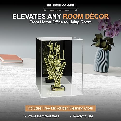 Vista 465 de Better Display Cases Versátil vitrina de acrílico transparente - Caja rectangular grande con base blanca 18" x 12" x 3" (BK09)