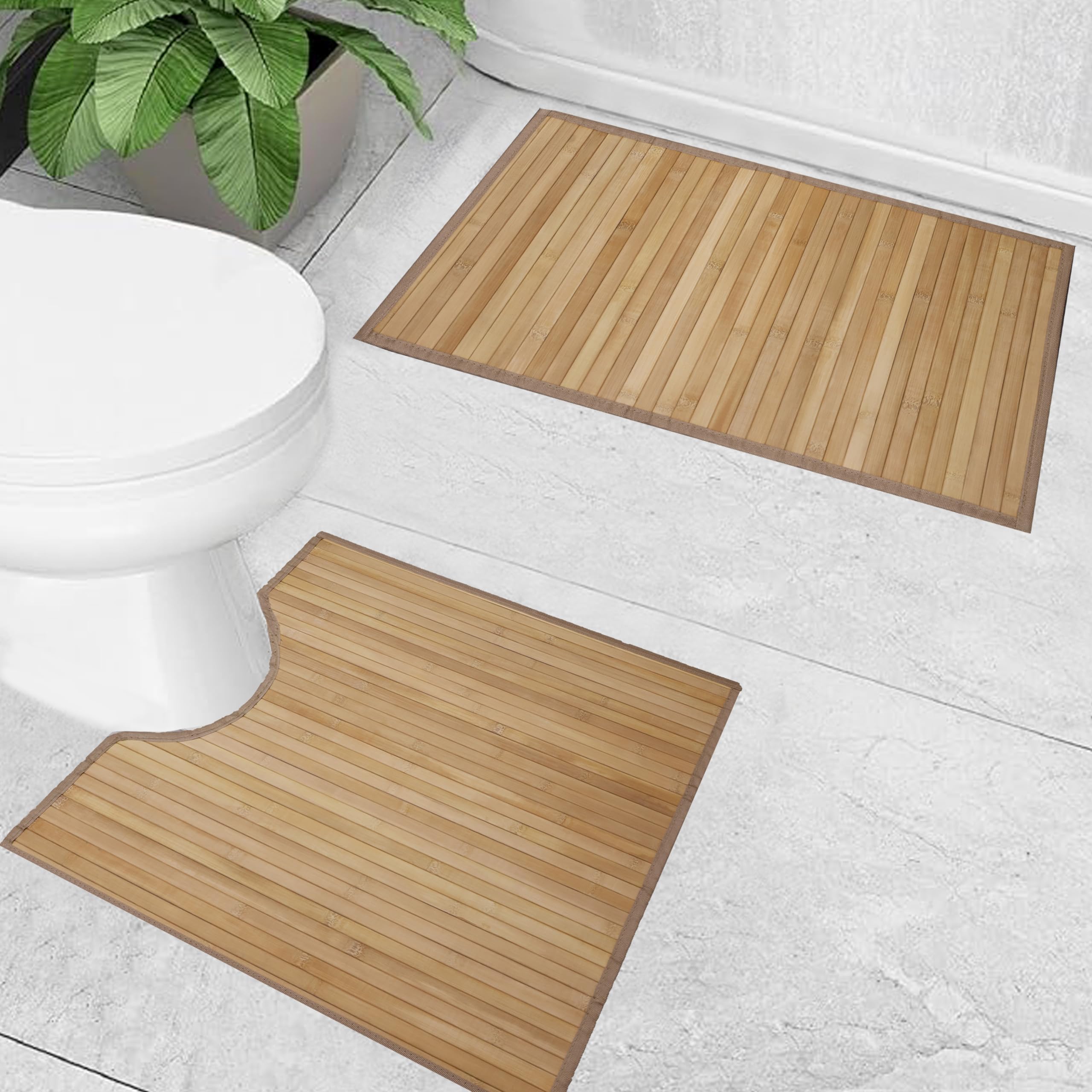 Knight Bamboo Floor Bath Mat | Water-Resistant | Anti-slip | Natural Bamboo Mat | Single and Set of Two for Bathroom(Set of Two Bathroom Mat)