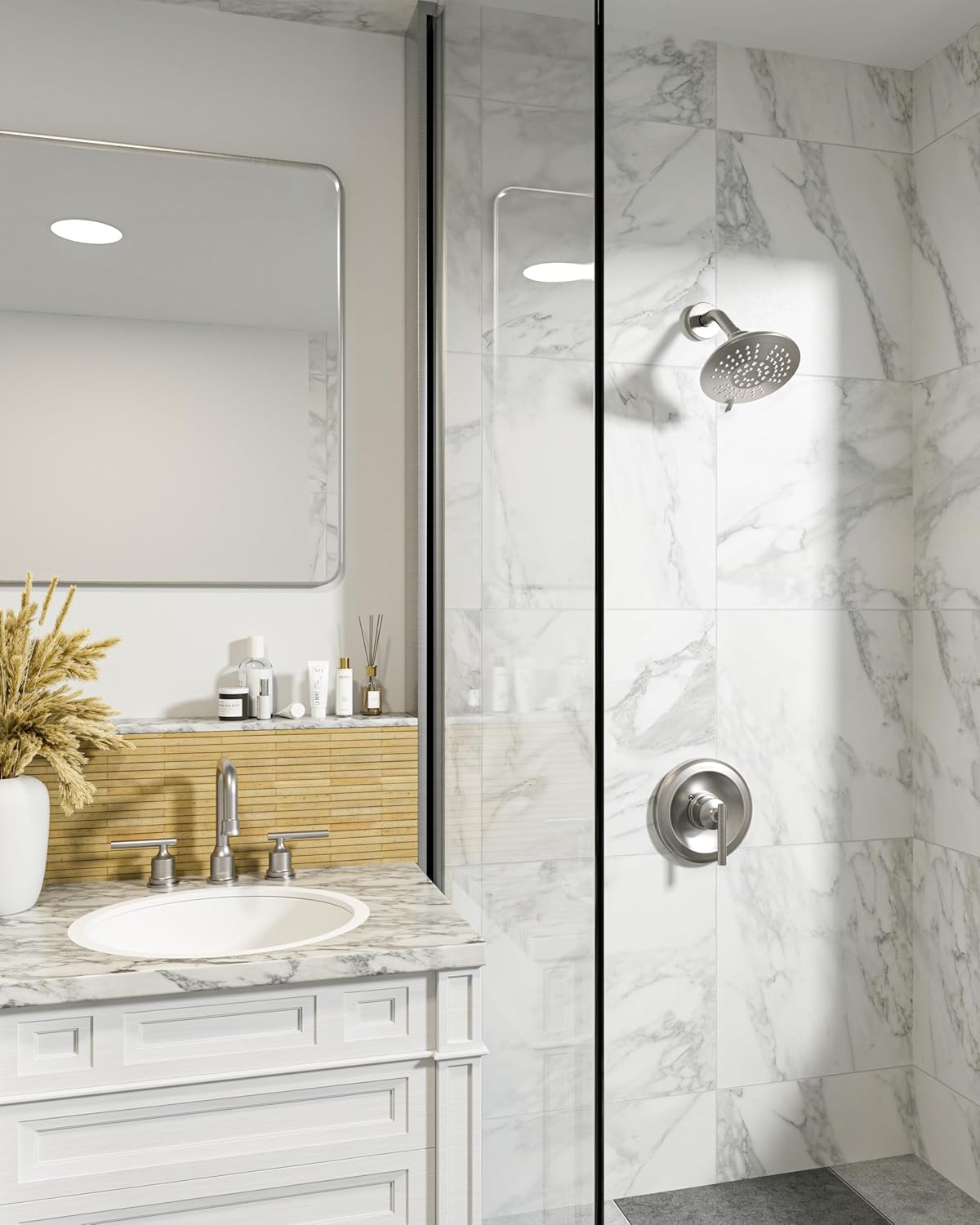 Shower Faucet Set Brushed Nickel: WOWOW Bathroom Shower System with 6-Inch Rain Shower Head, Single Handle Shower Trim Kit Combo Set High Pressure (Valve Include）