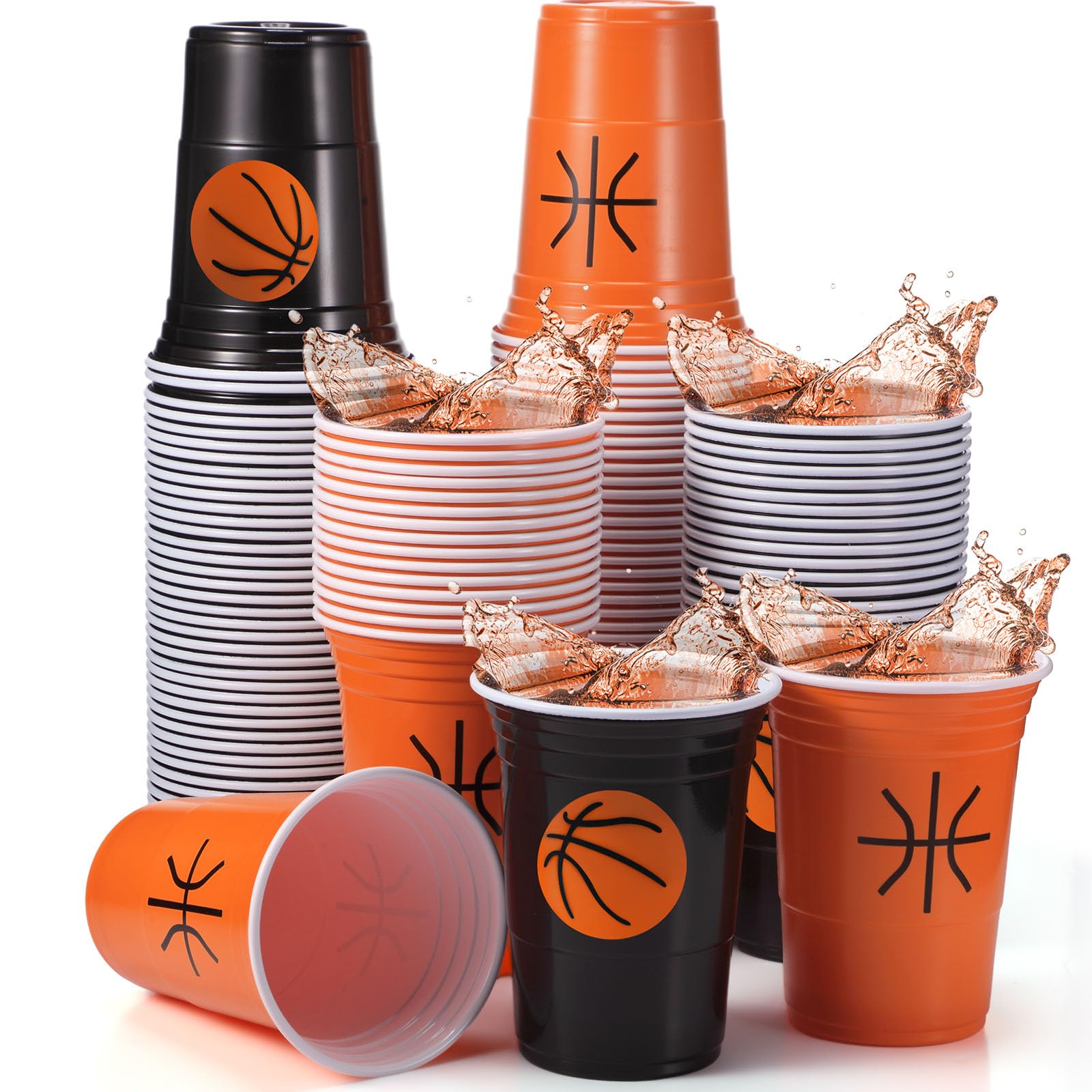 Zhehao 60 Packs Basketball Plastic Cups Bulk 16 oz Disposable PP Plastic Material Cups Tableware 2 Styles and 2 Color Themed Cups Supplies Party Decorations