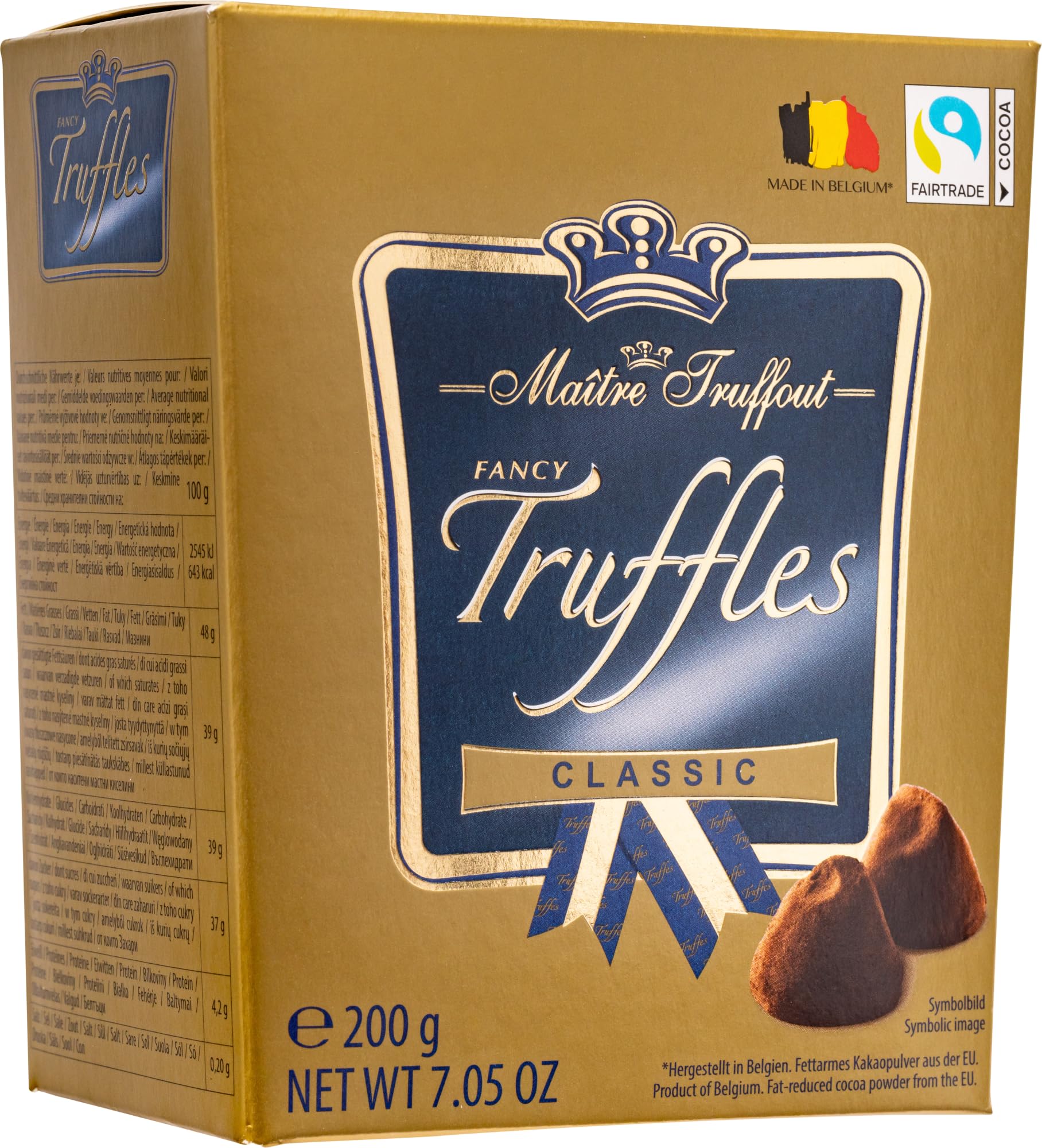 Maitre Truffout, Classic Fancy Cocoa Dusted Truffles, 7.05oz/200g, Belgian Chocolate