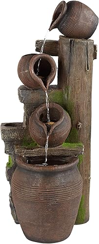 Miniatura 2 de Cuatro jarras de 39 1/4 pulgadas de alto, grande, rústica, decoración para interiores y exteriores, fuente de suelo de piedra sintética con luz LED