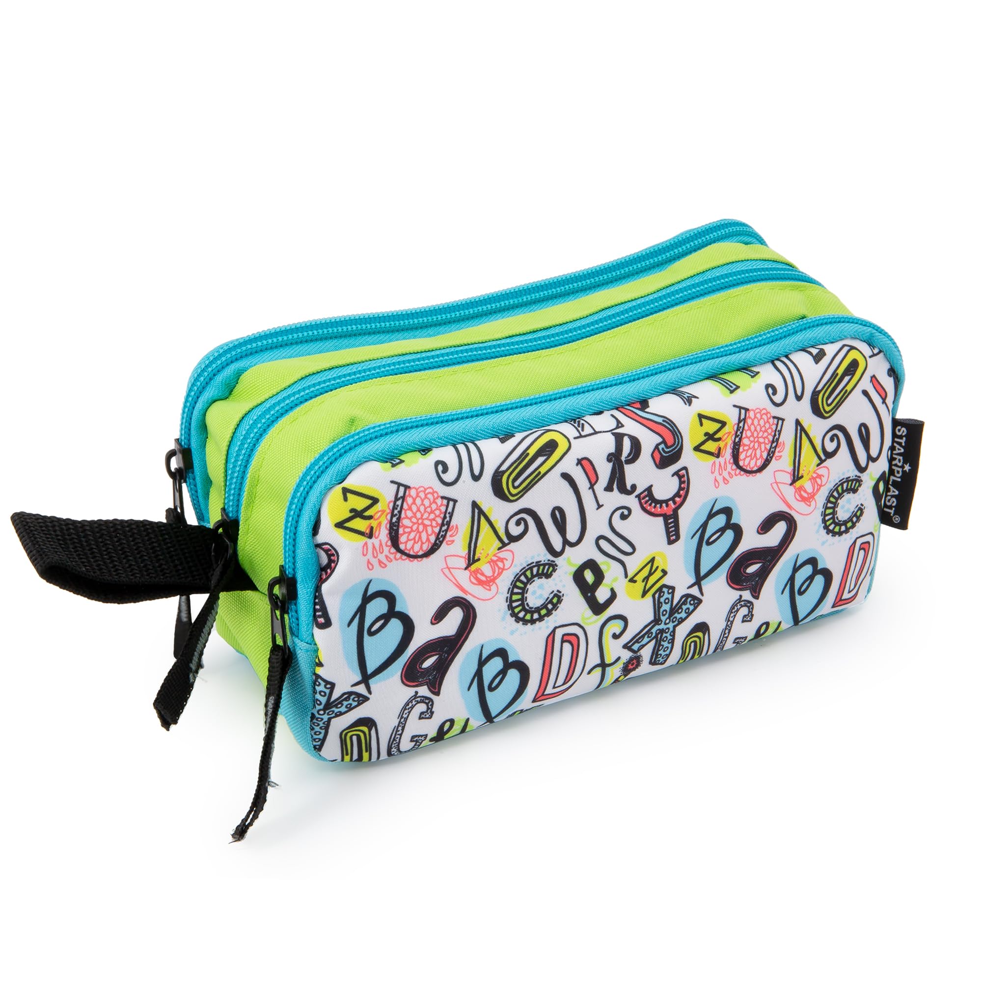 Starplast Estuche Escolar Porta Todo, 3 Cremalleras, 3 Compartimentos, Gran Capacidad, Multiuso, para Uso Escolar, Trabajo, Universidad - Letras