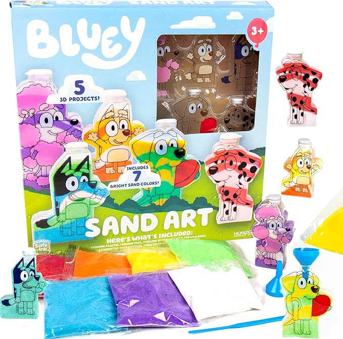 Bluey Sand Art, Includes 5 Sand Art Bottles & 7 Colored