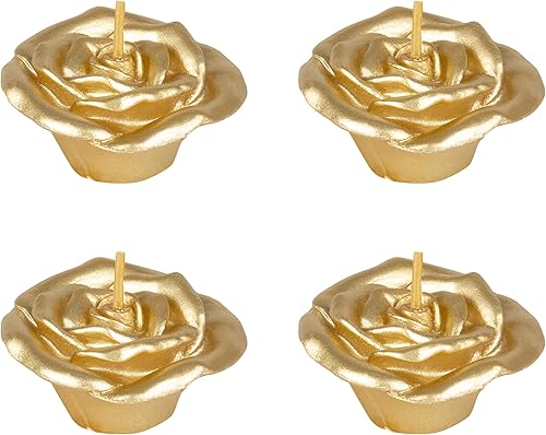 Mega Candles 4 velas flotantes de pétalos de rosa dorados sin perfume, velas de cera de parafina vertidas a mano de 2 pulgadas de diámetro,