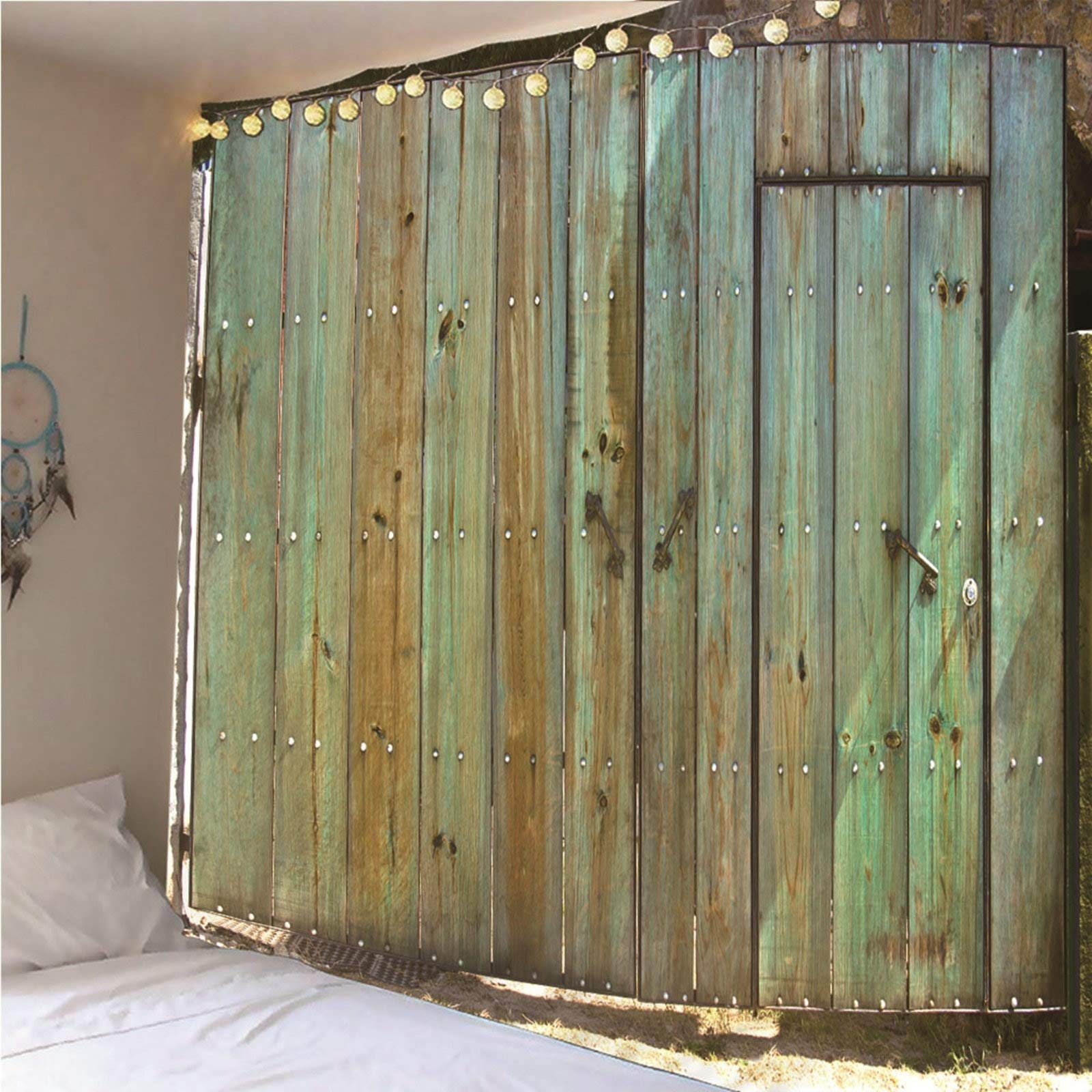 Aeici Tapiz Tela Muro Playa, Decoraciones De Pared De Dormitorio Tapiz Tablas de Madera- Verde marrón, 240x220CM