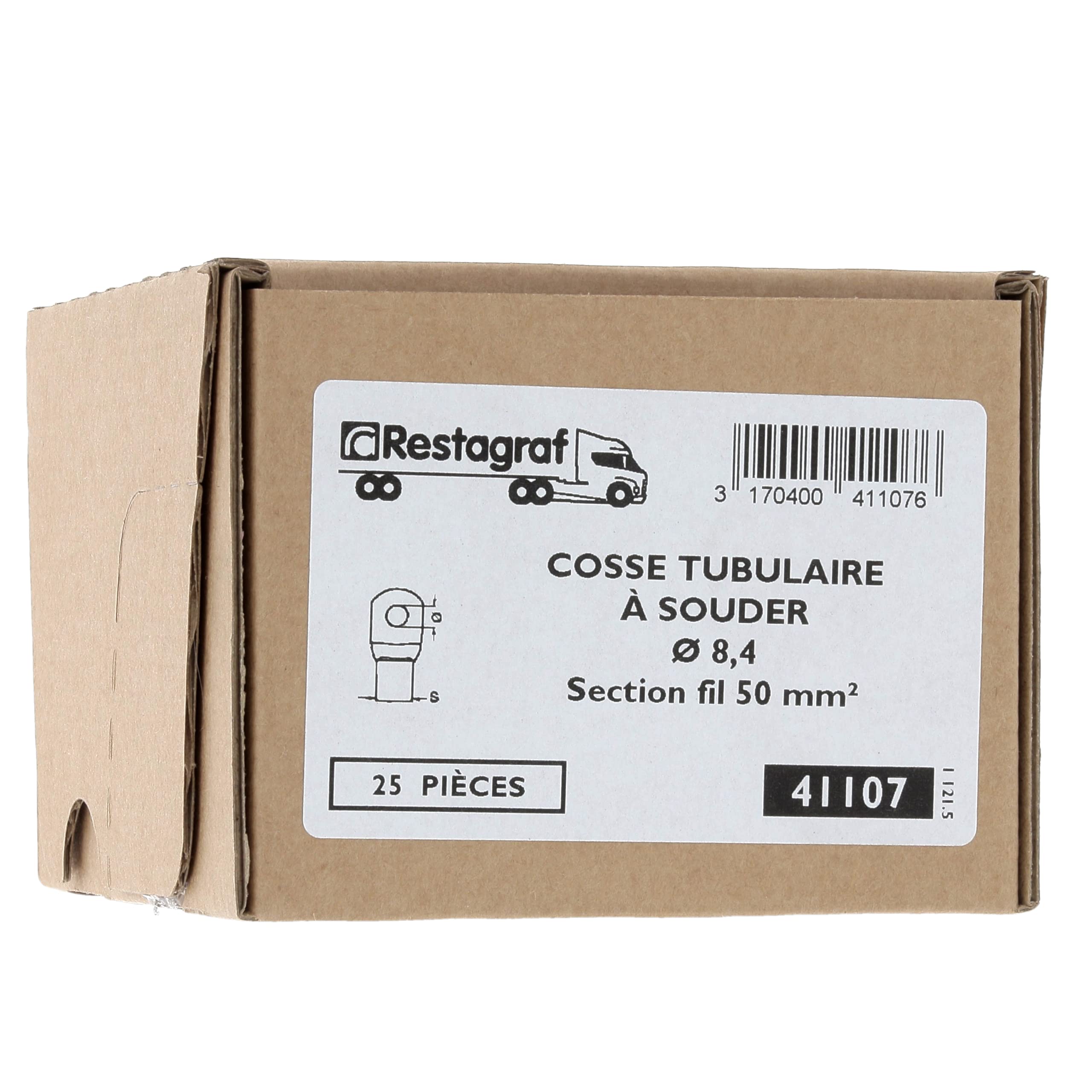 Restagraf - Cosse Tubulaire À Souder - Pour Fils Électriques de 50 mm² - Diamètre 8,4 mm - Sertissage Simple & Solide - Réf. 41107 - Boîte de 25