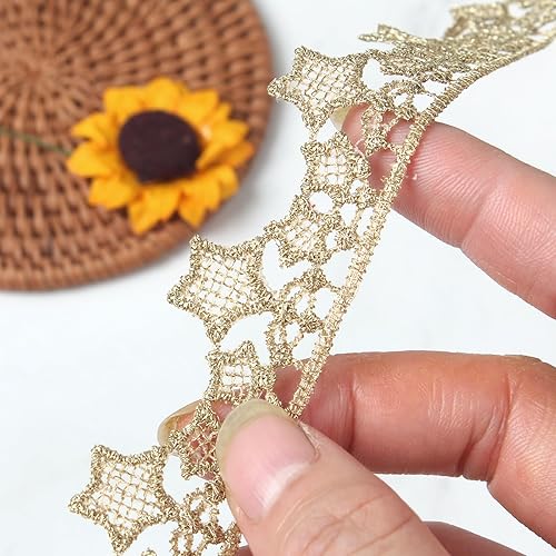 Miniatura 4 de Borde de encaje de 0.9 pulgadas de ancho para coser cinta de estrella, disfraz de manualidades (dorado #B22 (5 yardas))