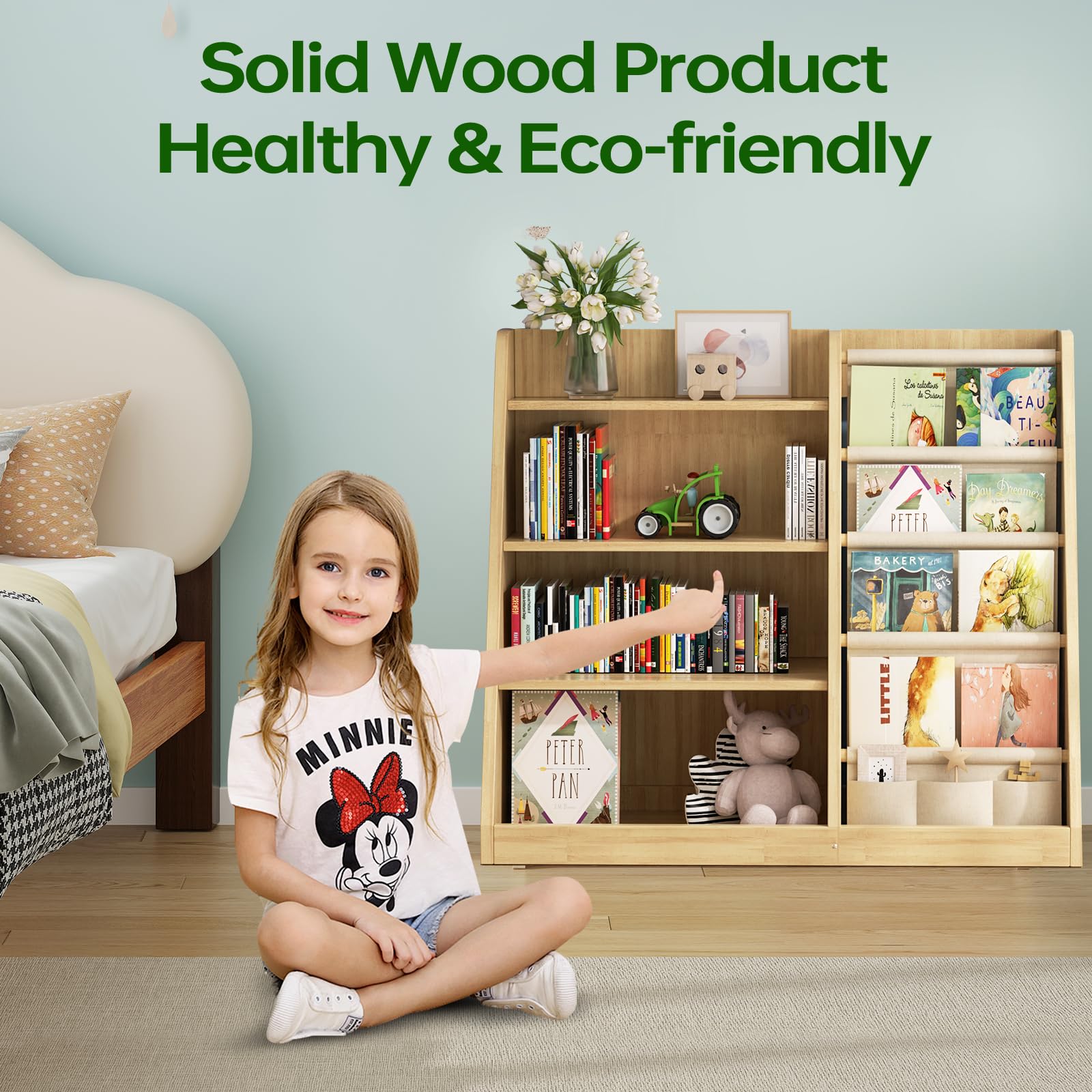 EXPERLAM Kids Bookshelf and Toy Storage Organizer, 4 Tier Wooden Kids Book Shelf — product photo