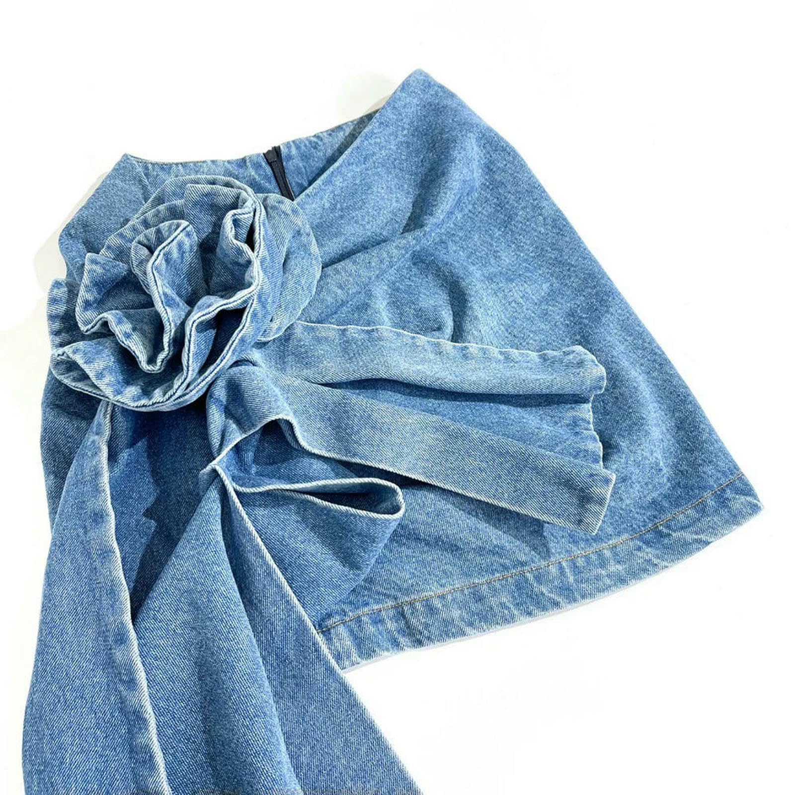 Długa spódnica damska, letnia spódniczka dżinsowa, Y2k, estetyczna spódnica z motywem kwiatów 3D, wysoka talia, mikrospódniczka, skinny wrap, dżinsy, szpilki, czarny, L
