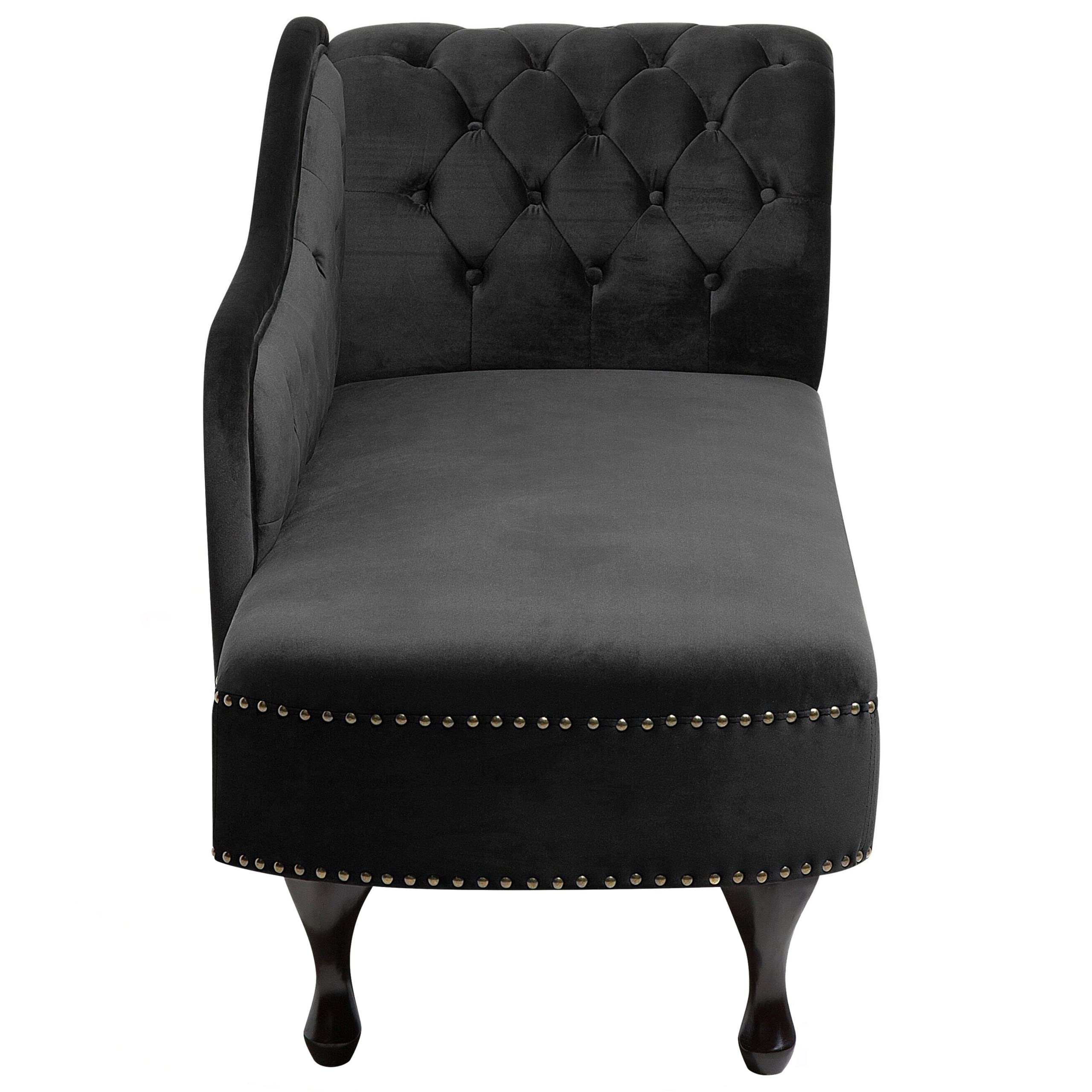 Chaise Longue Côté Droit Méridienne en Velours Noir Glamour Elégant Salon Nimes