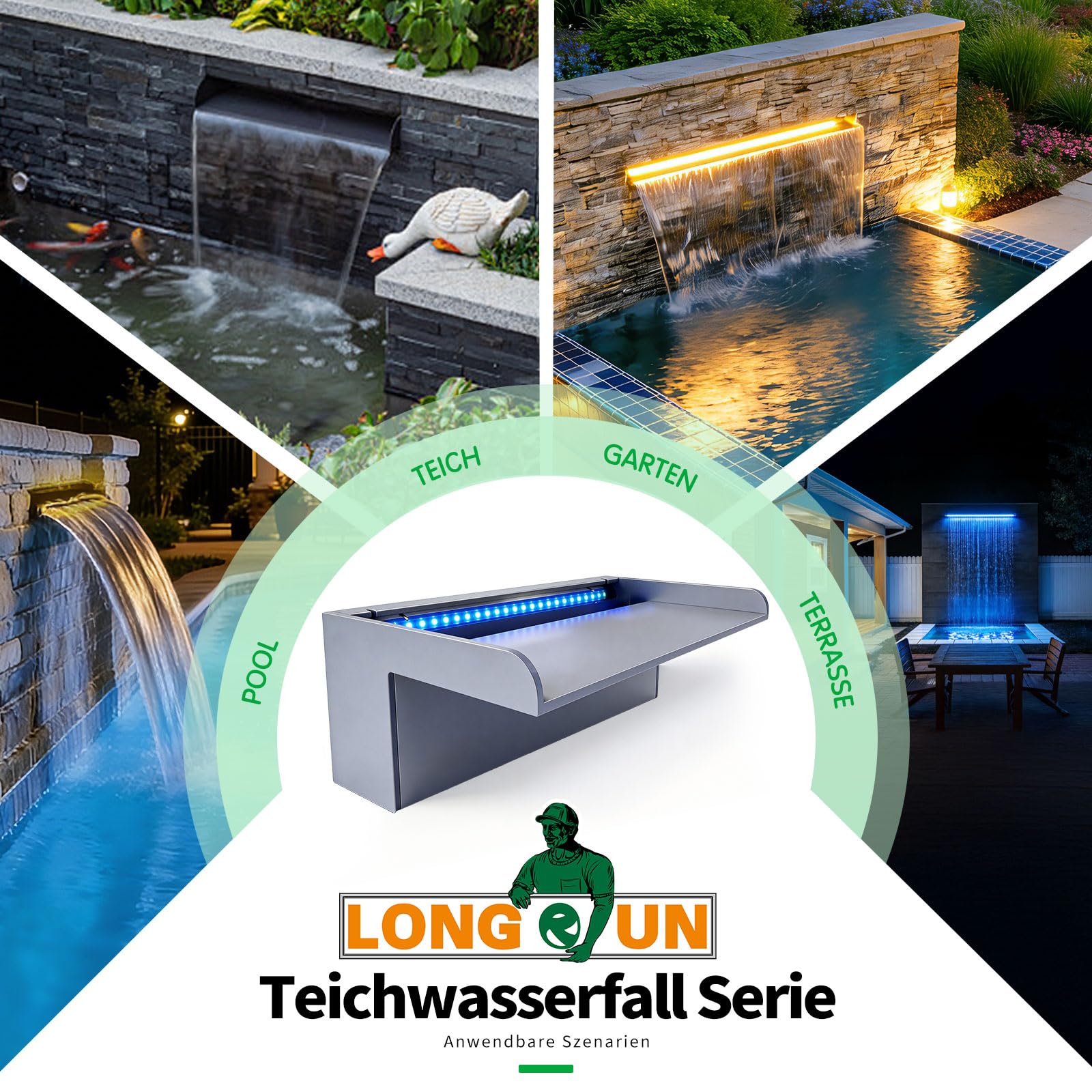 Longrun 90cm Acryl-Teich Wasserfall - ohne Abdeckplatte