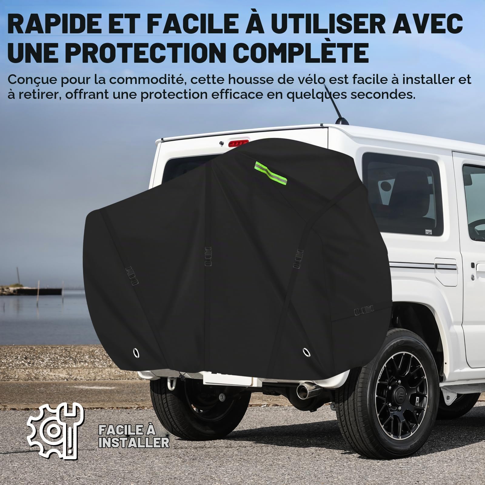 Housse pour porte 3 vélos,housses de protection porte-vélo arrière camping car, résistance à la déchirure Oxford 600D, noir (210*110*110CM)