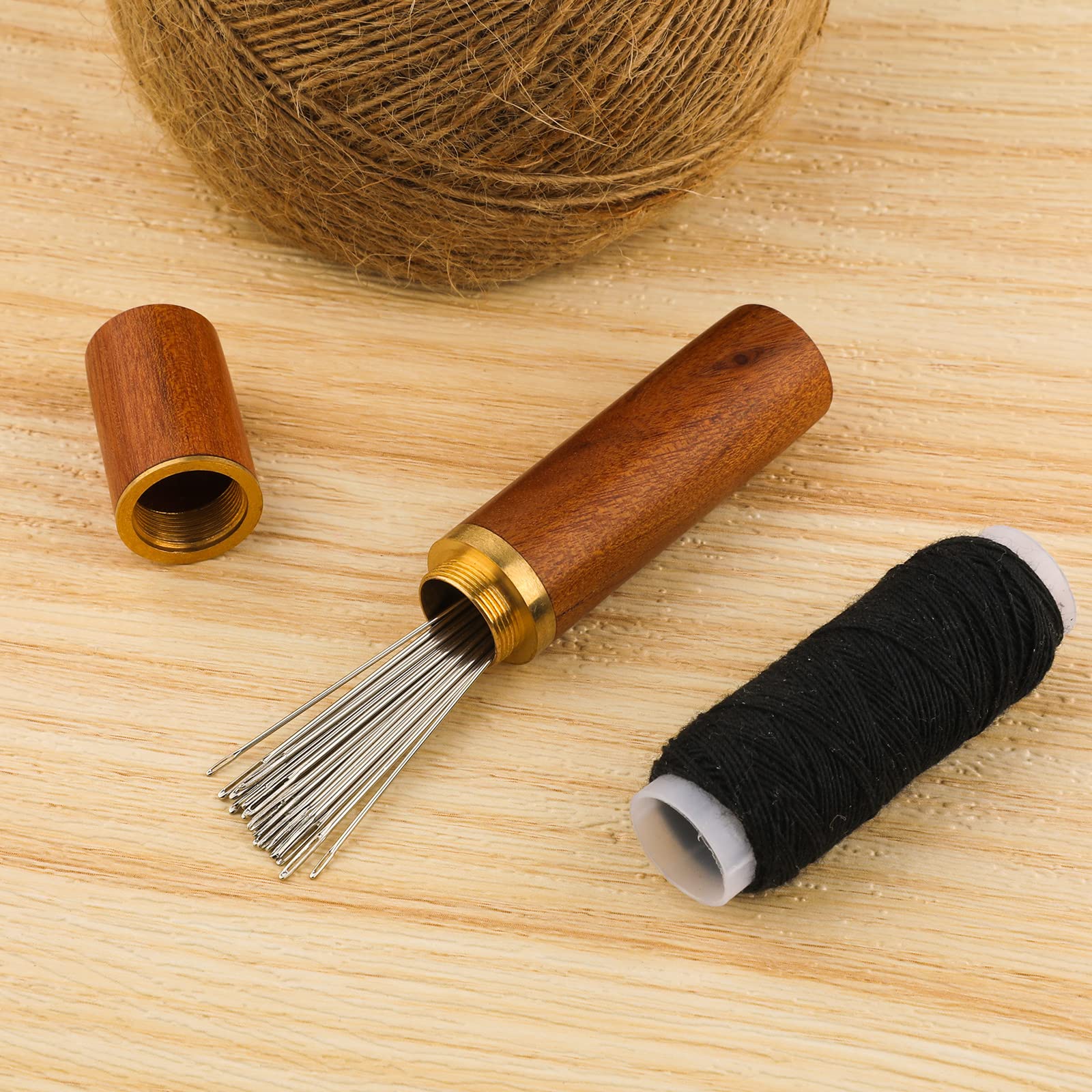 25 Stuks Naalden met Groot Oog, Roestvrij Staal Handbreinaalden Scherpe Tapijtnaalden Naainaalden Kit, met Houten Naaldenkoker voor Haakprojecten (5 Maten