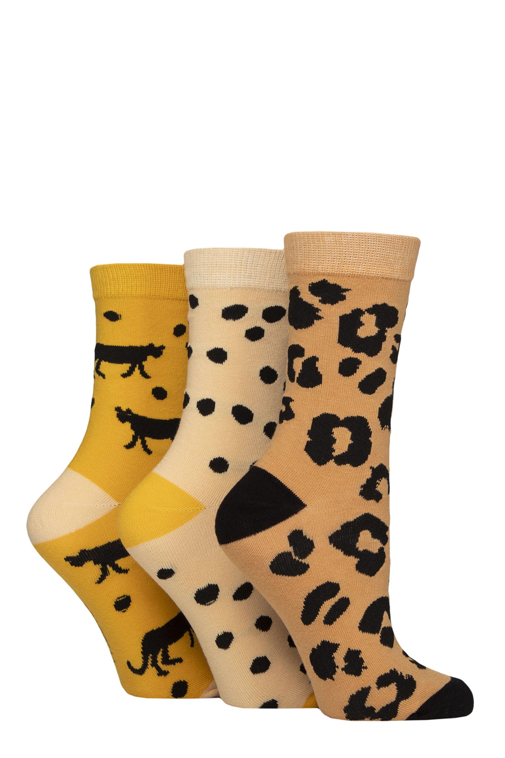 Sockshop Women's Animal Print Wildfeet Cotton Novelty Patterned Socks Pack Of 3 (Uk, Numeric, 4, 8, Regular, Regular, )